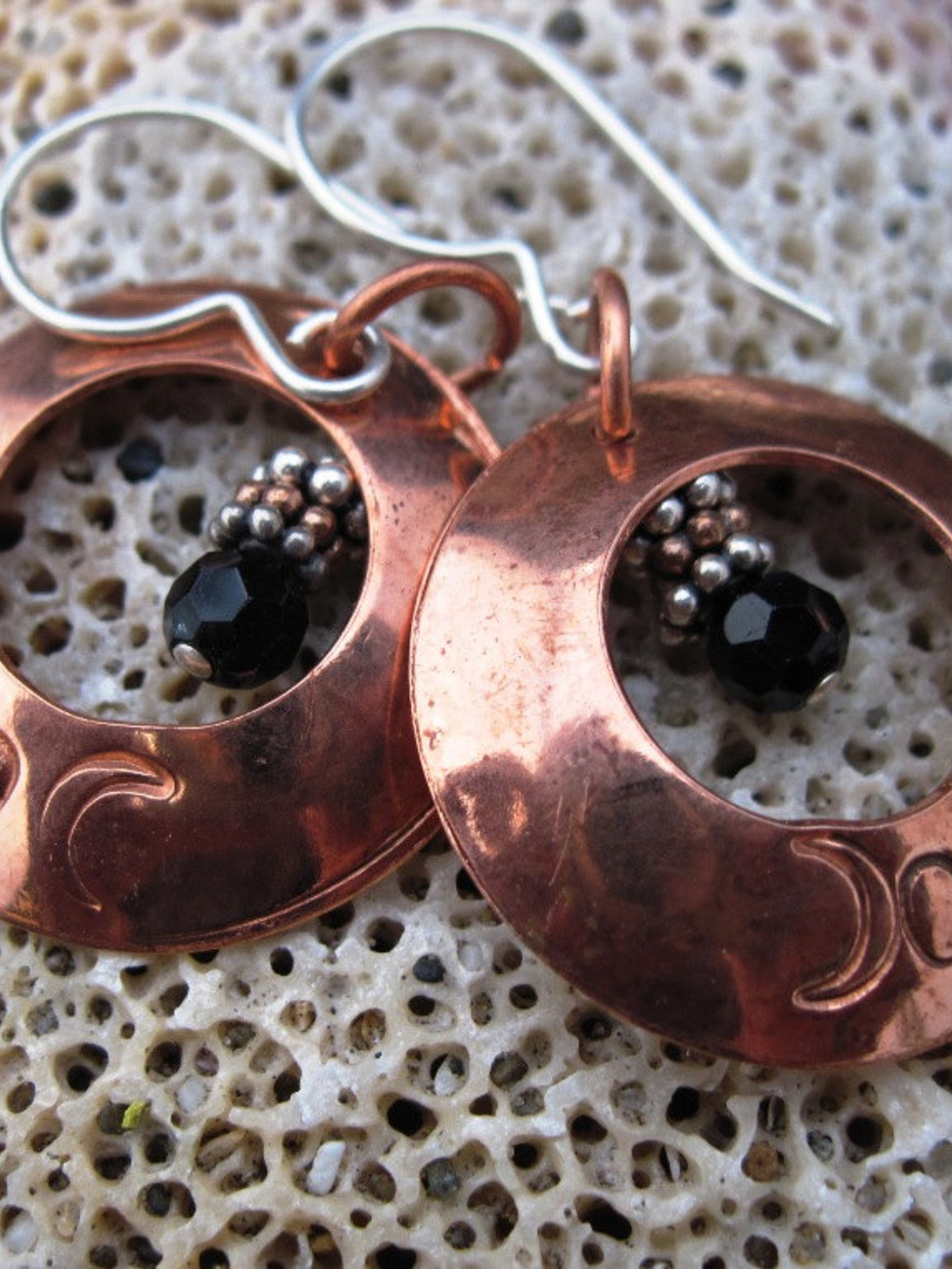 Copper moon earrings with beads