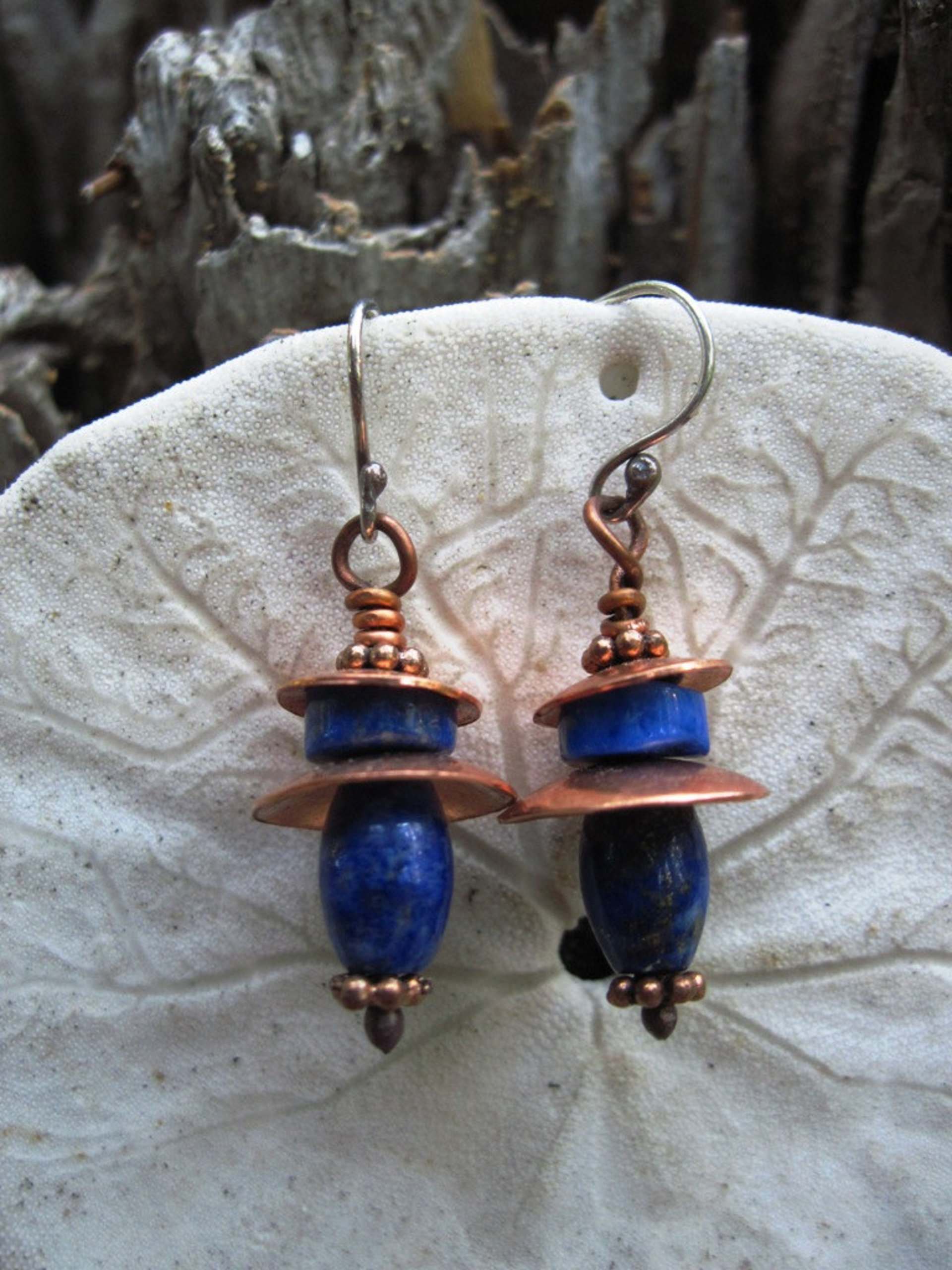 gemstone tribal dangle earrings with copper