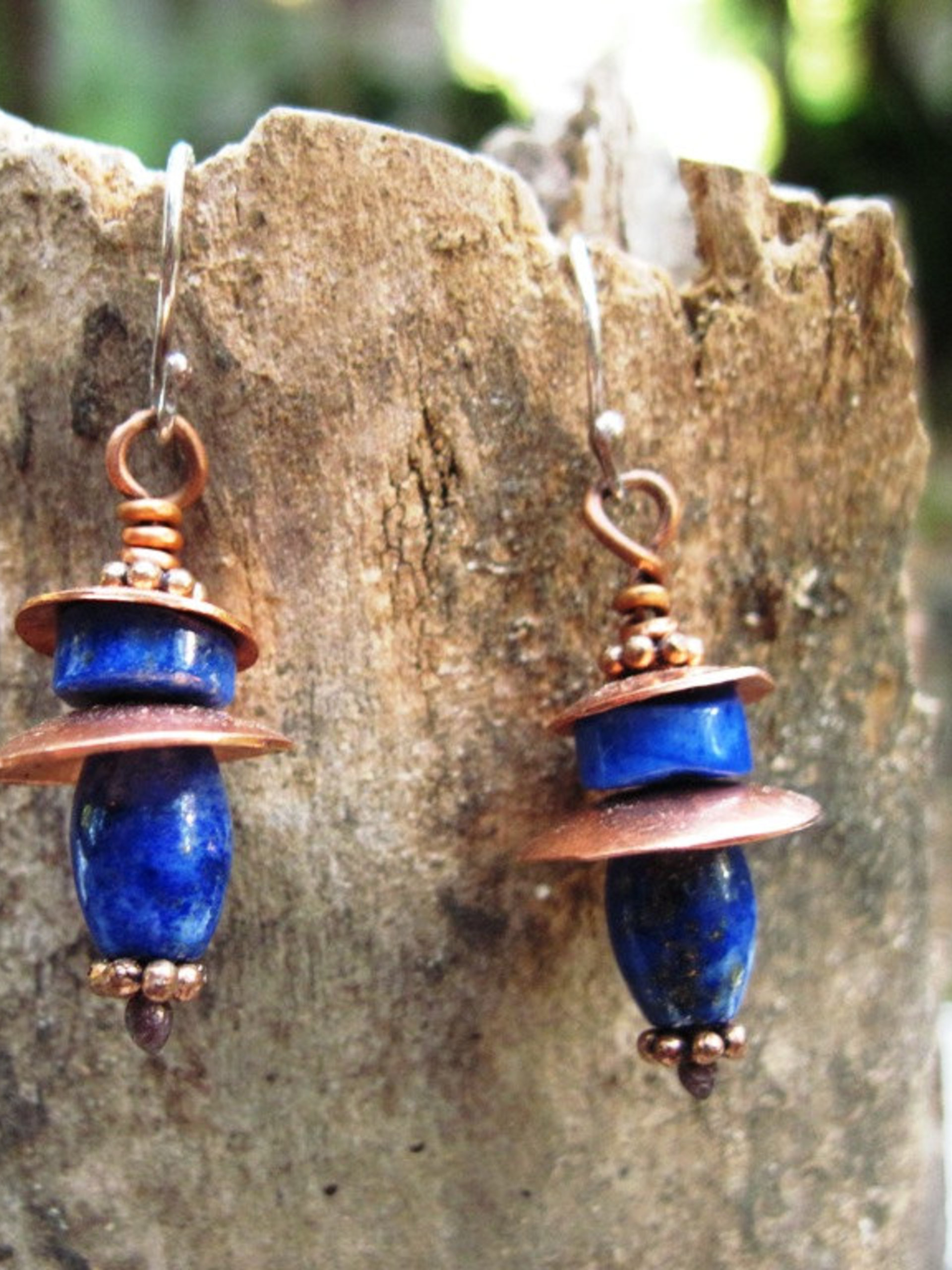 gemstone tribal dangle earrings with copper