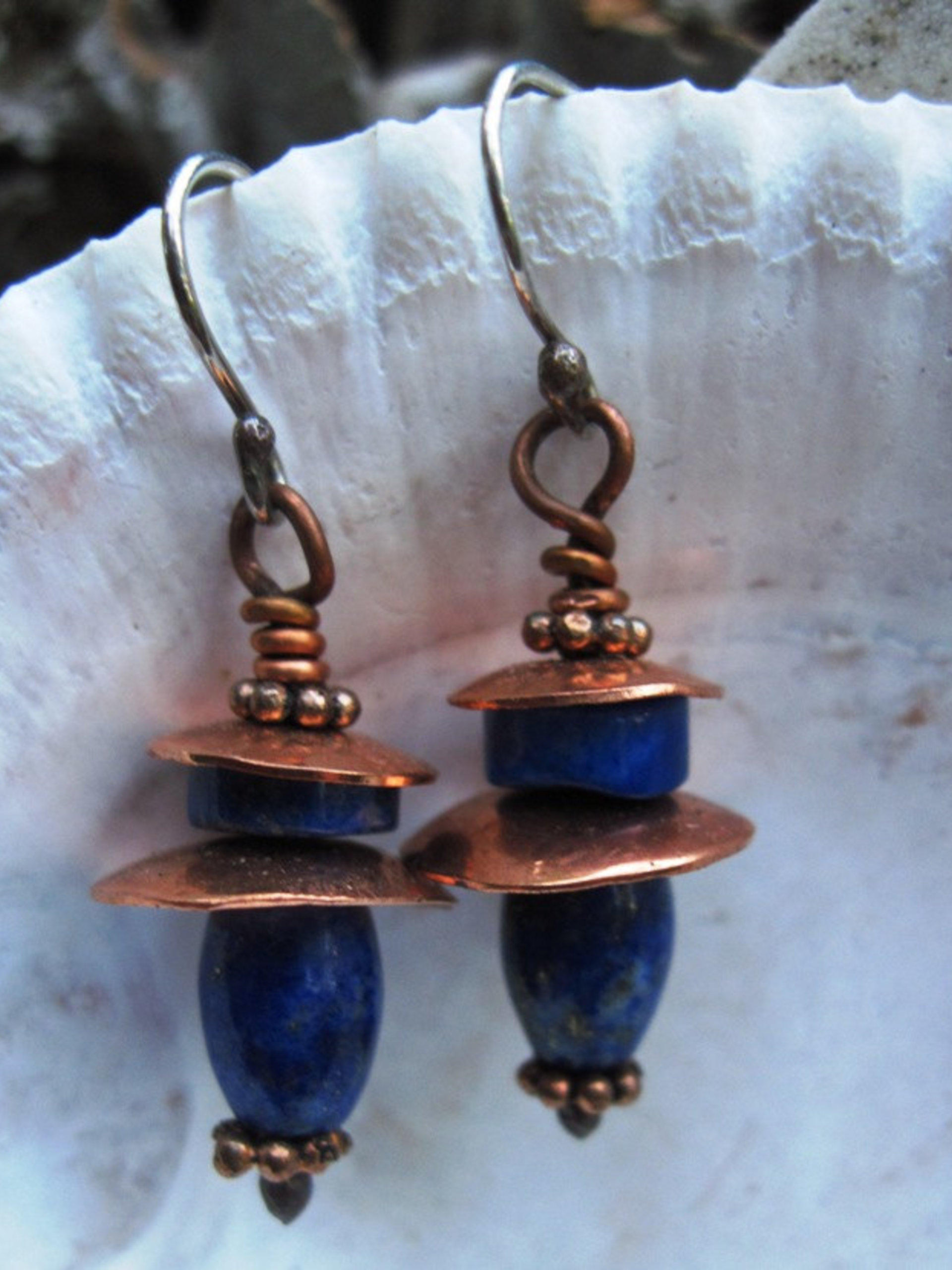 gemstone tribal dangle earrings with copper