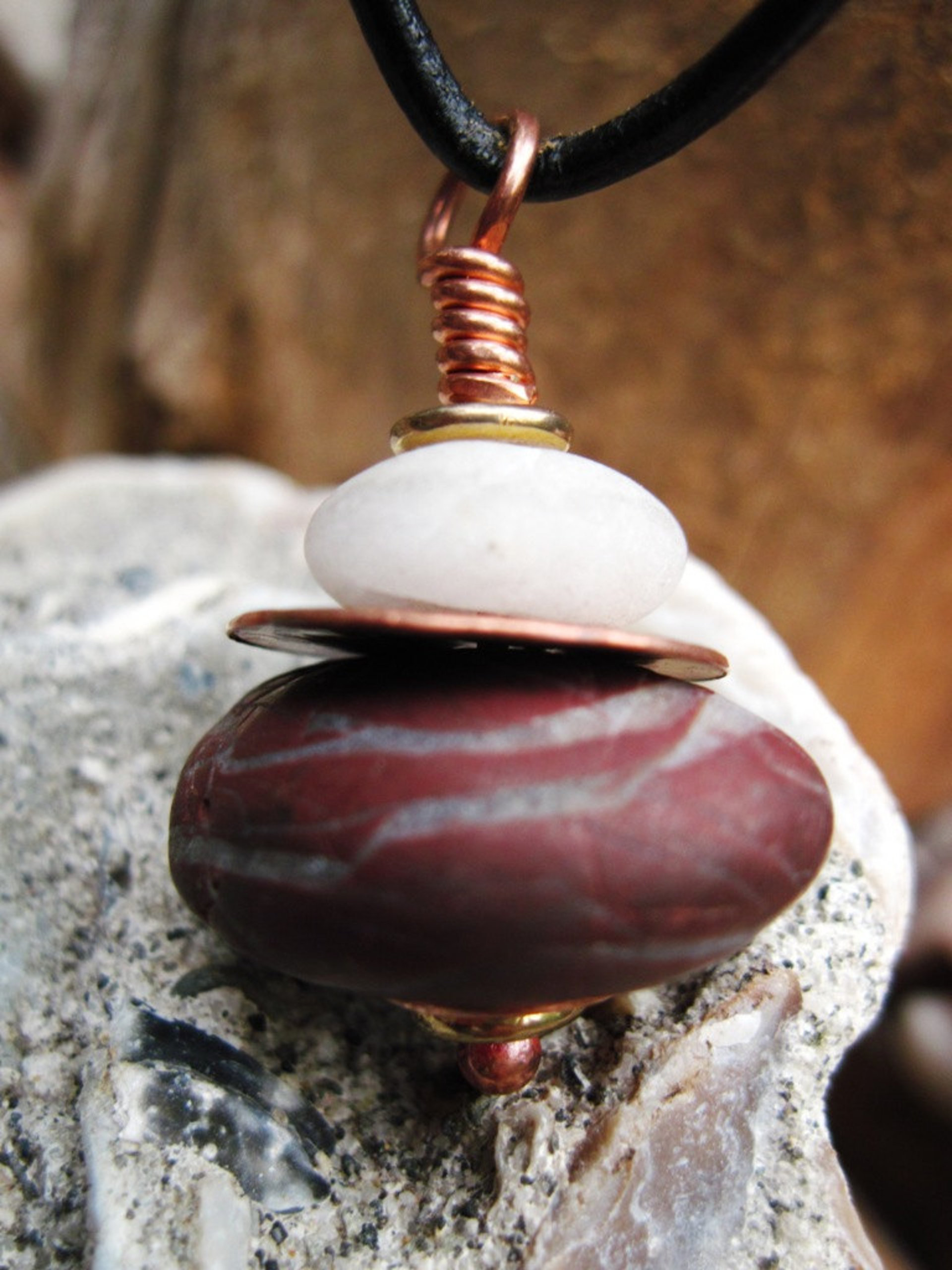 Red jasper and white stacked rock pendant