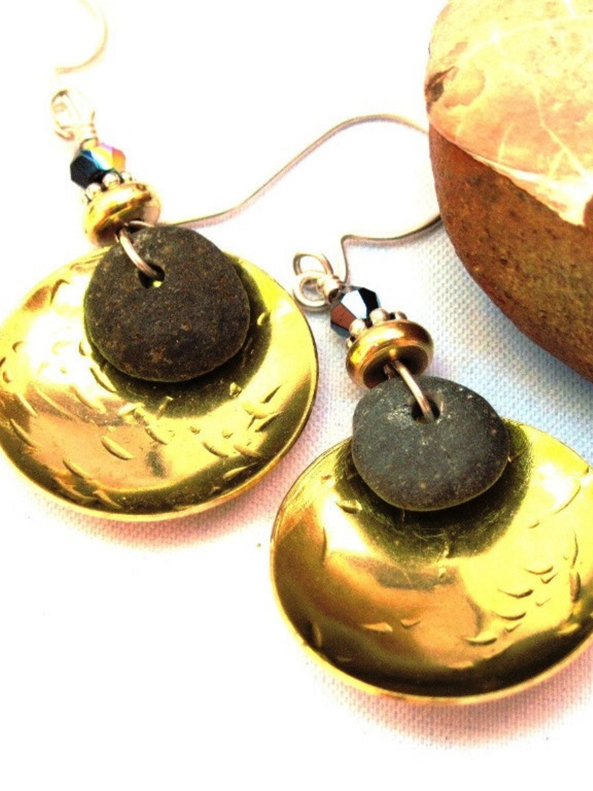Natural Rock and Brass Earrings