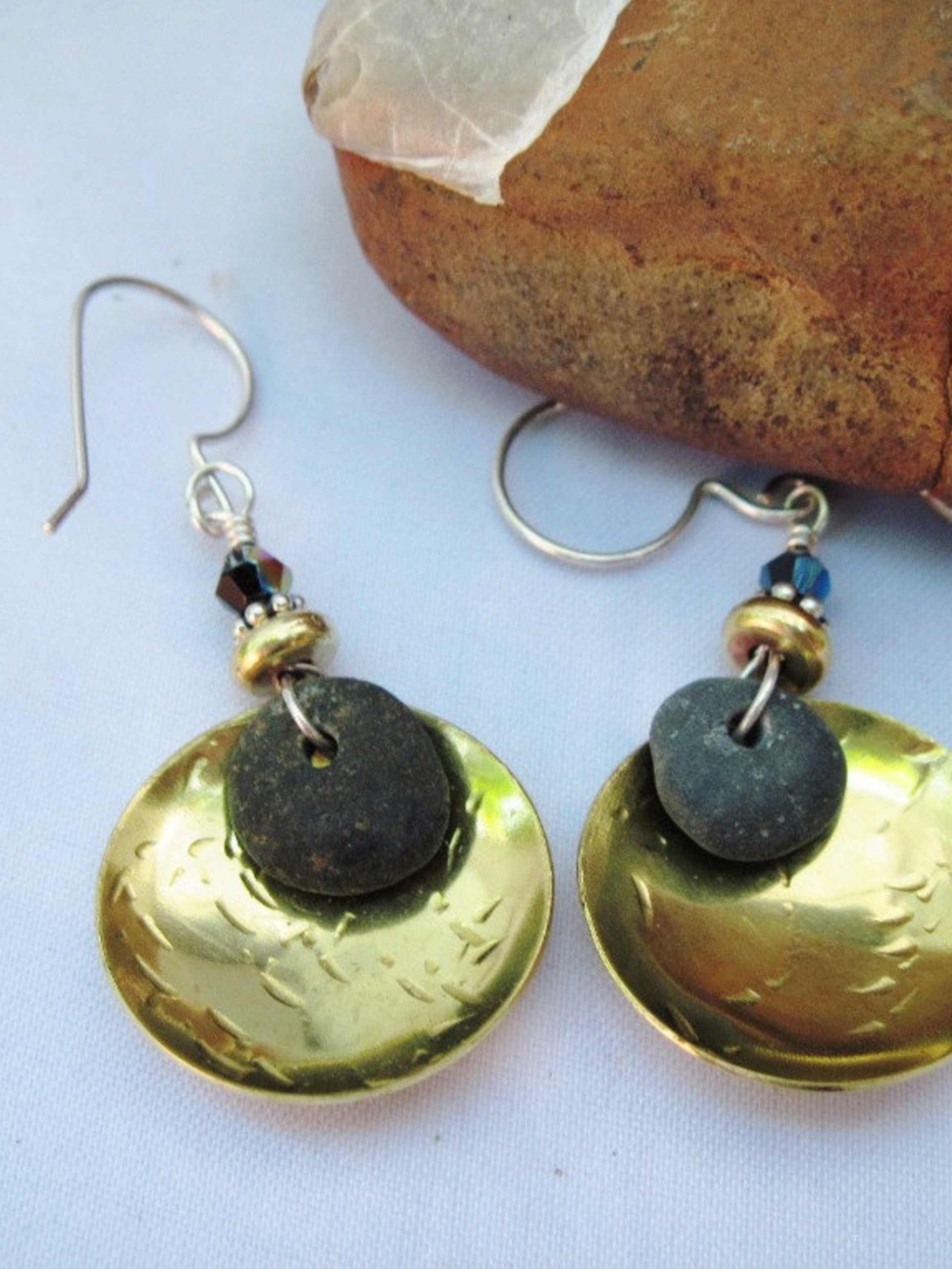 Natural Rock and Brass Earrings