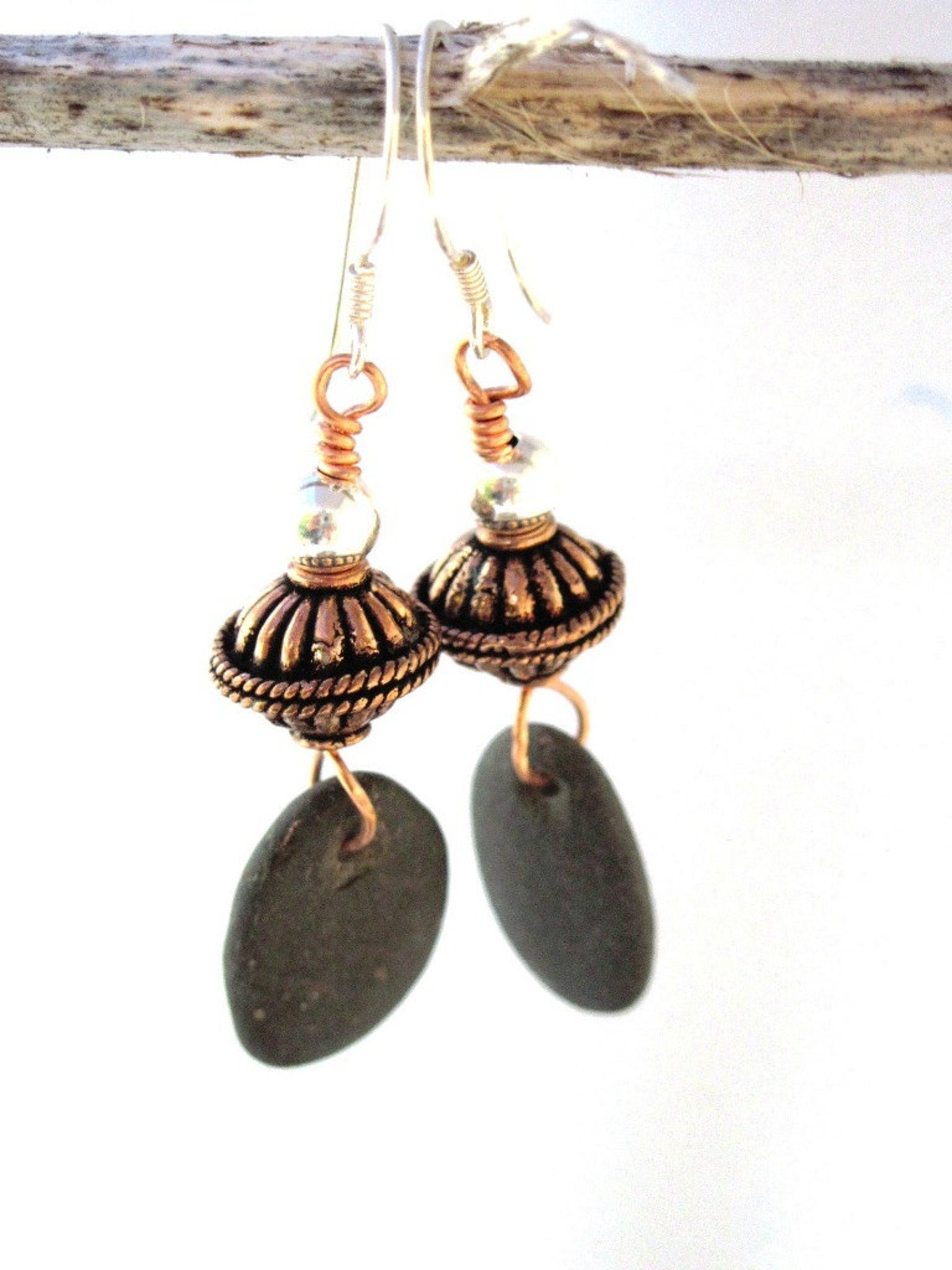 Copper and Natural rock earrings