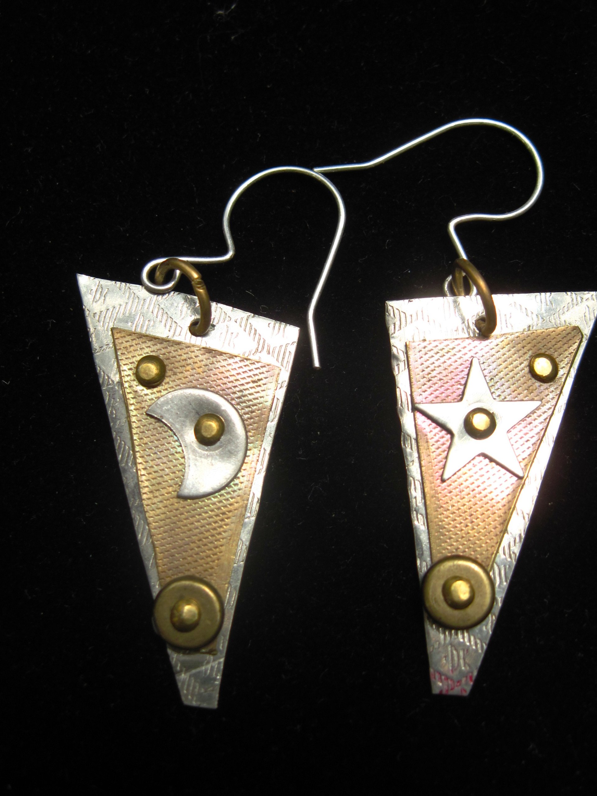Mixed metal dangle earrings celestial star and moon