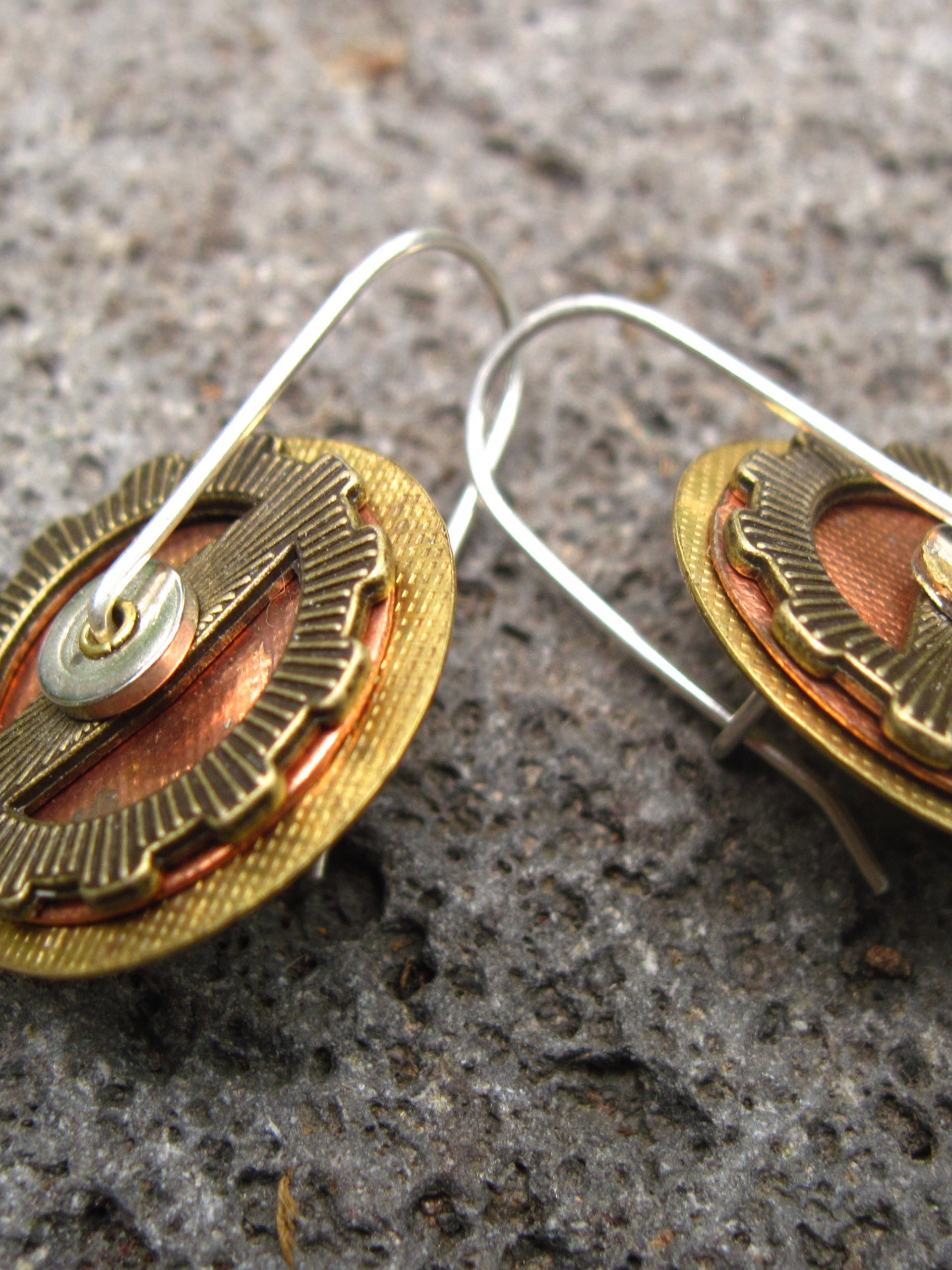 Steampunk latchback mixed metal gear earrings