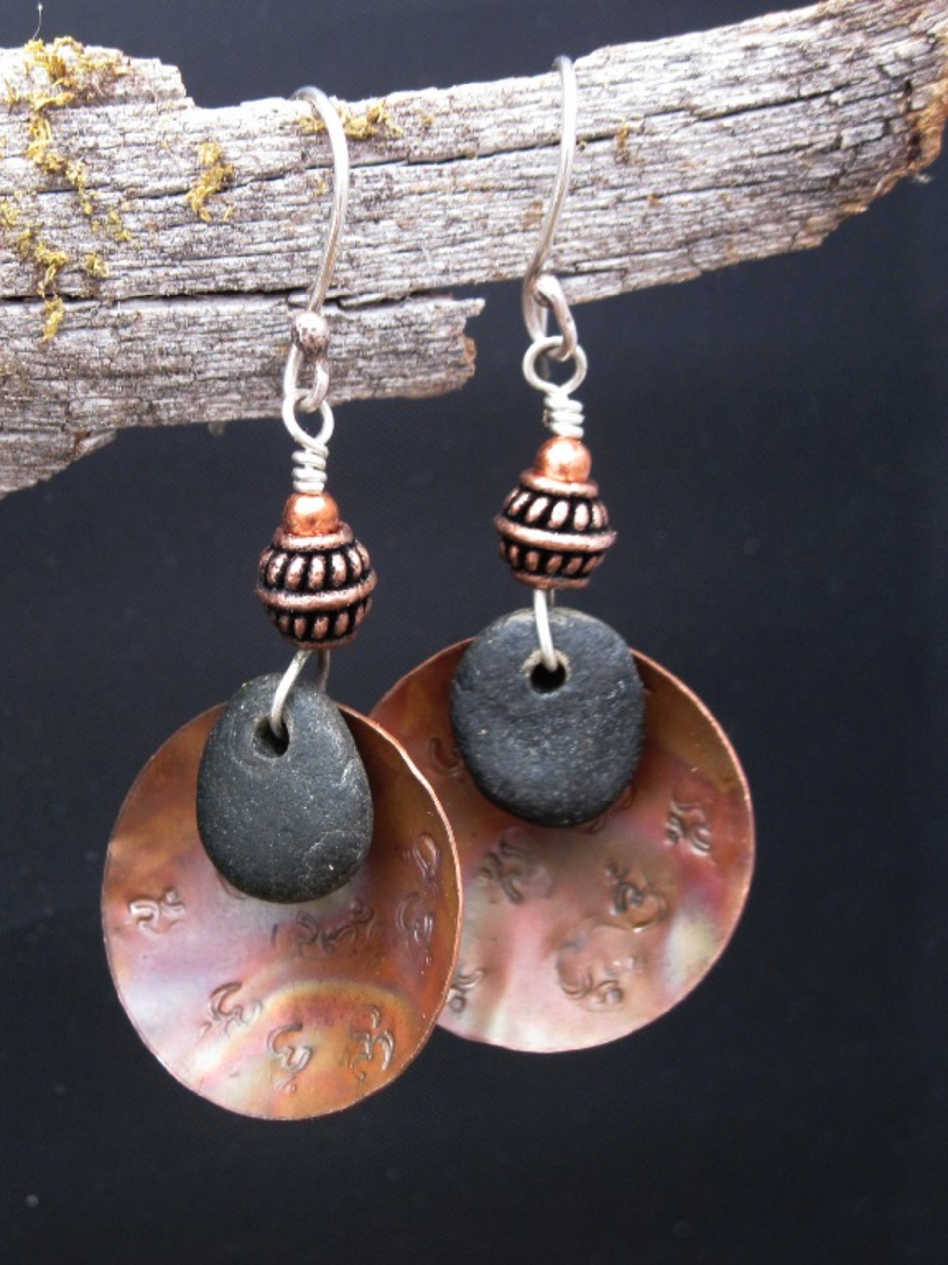 Handmade natural stone and copper earrings