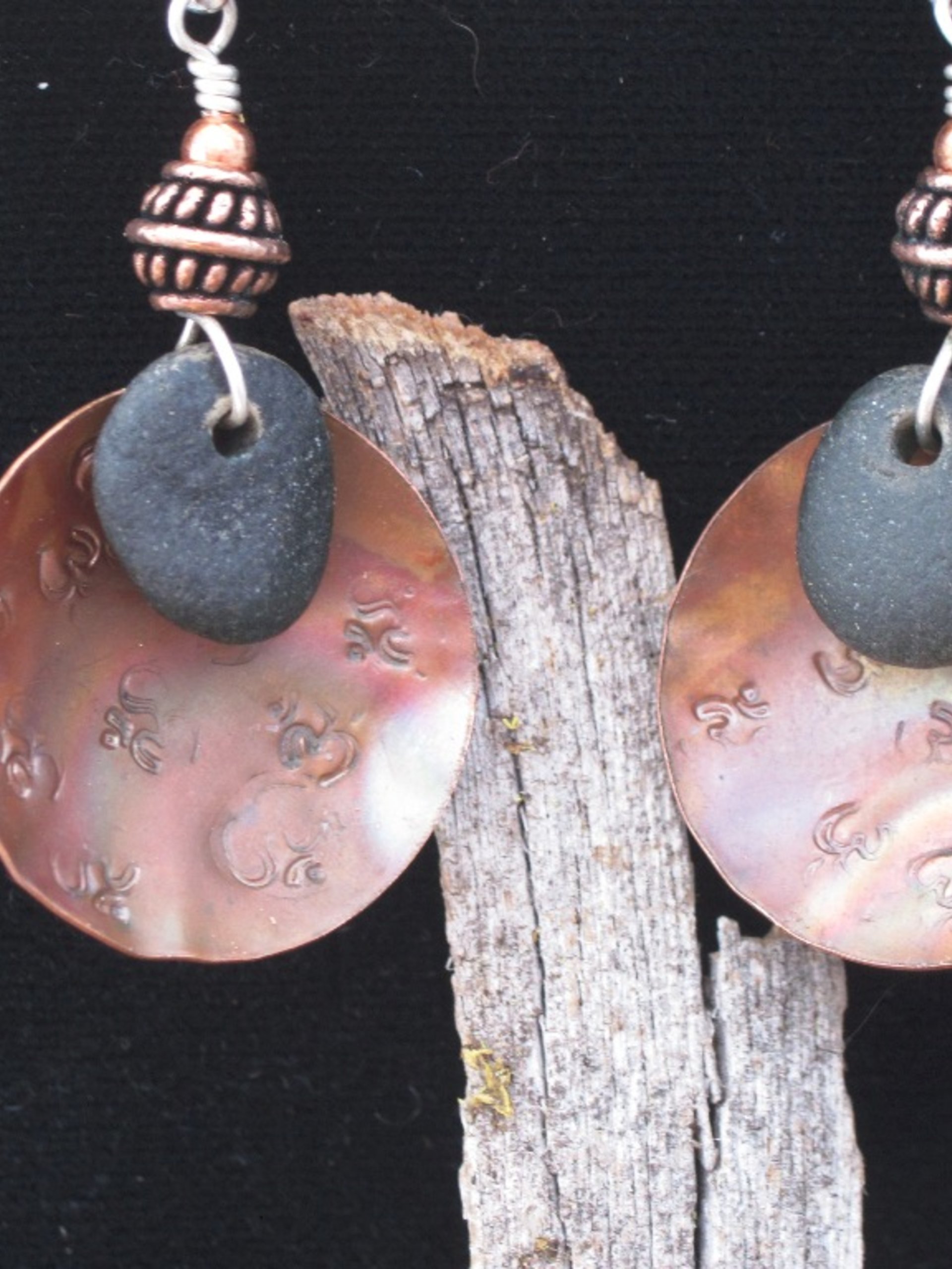 Handmade natural stone and copper earrings