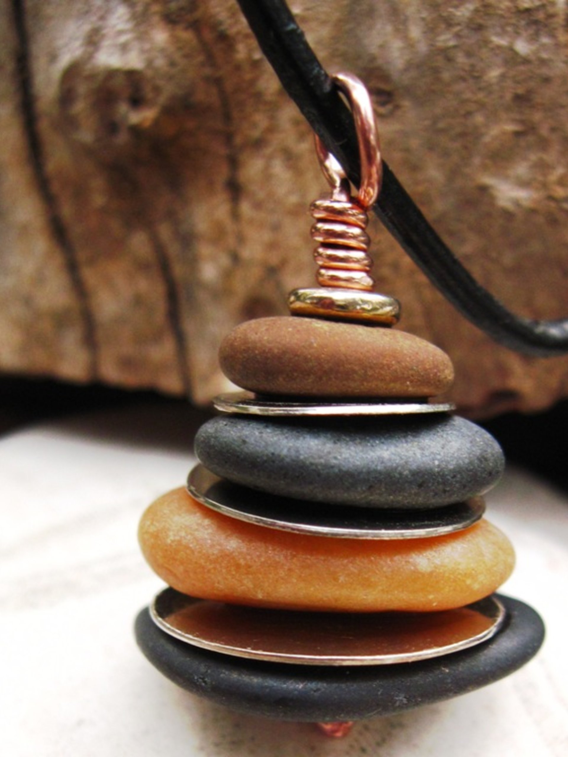 Rock Cairn Pendant in browns and blacks with silver spacers