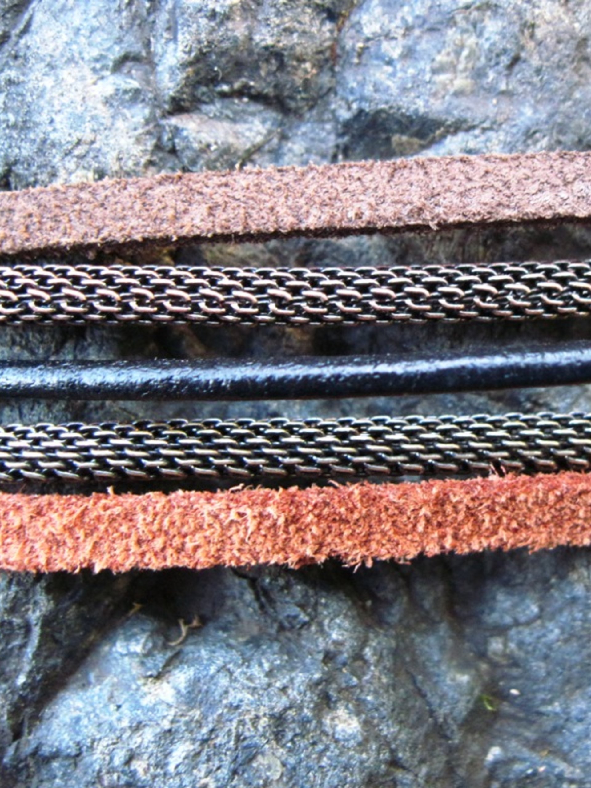 leather cord and mesh chain for Om Rock Cairn