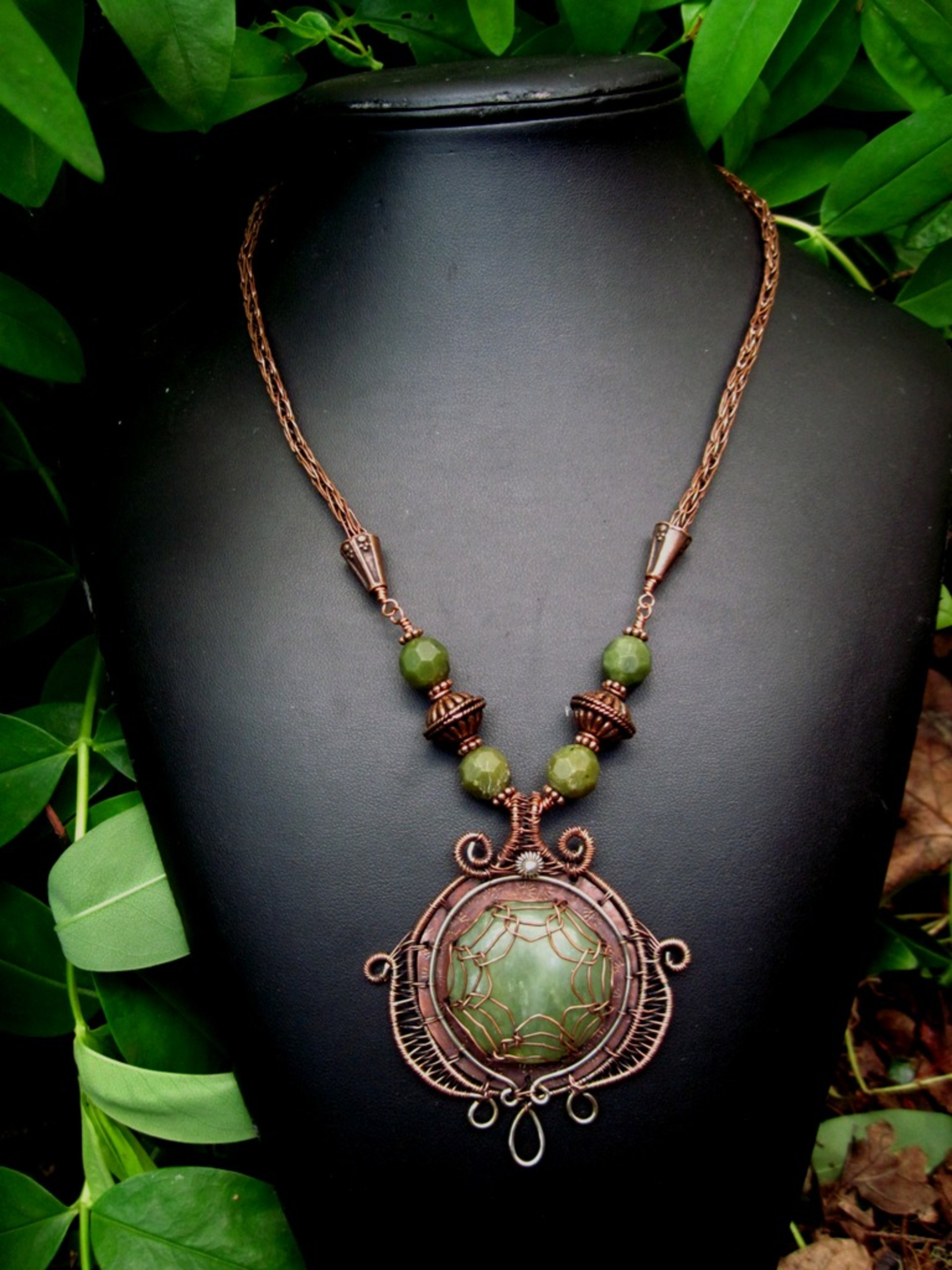 Gemstone mixed metal necklace with viking knit chain