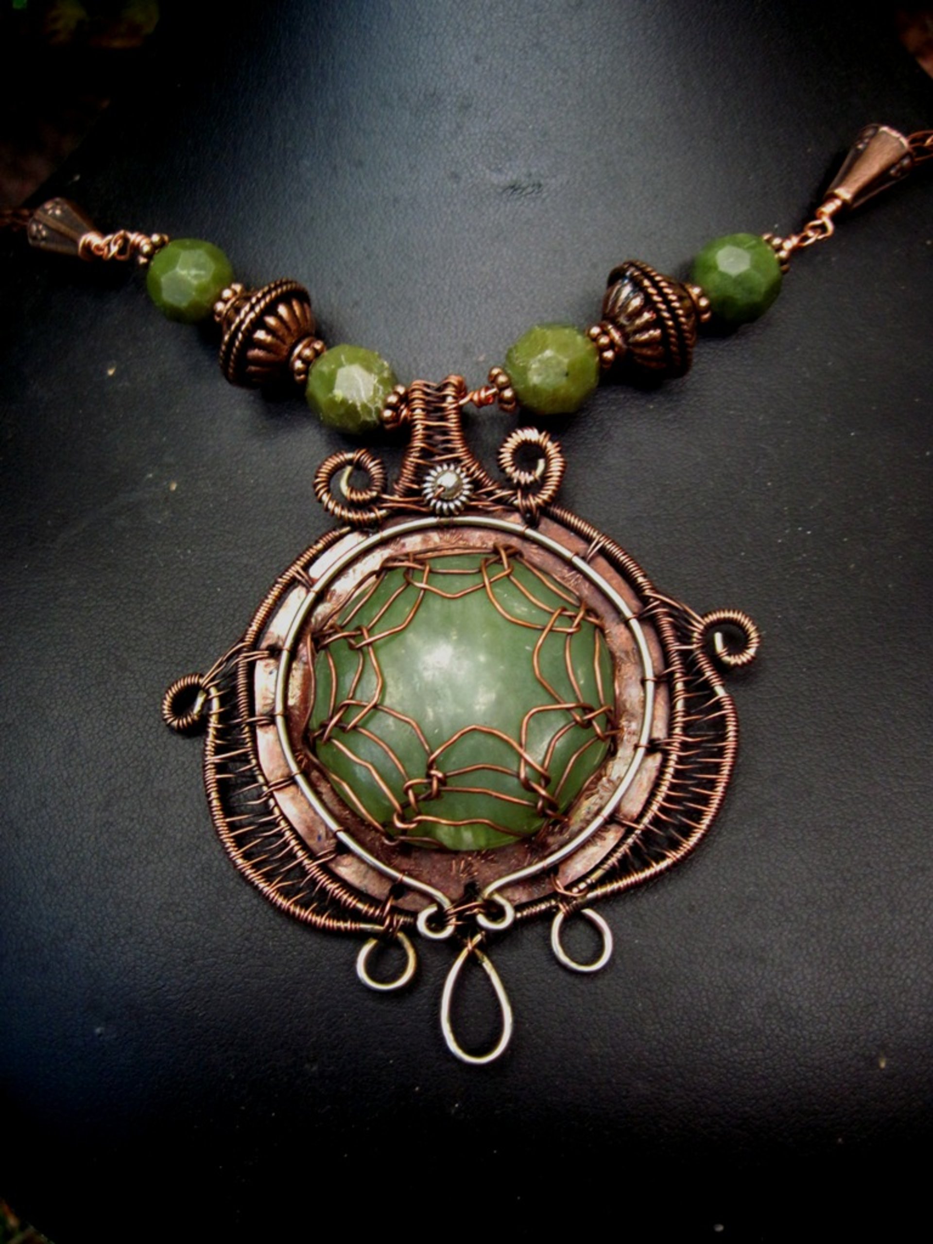 Gemstone mixed metal necklace with viking knit chain