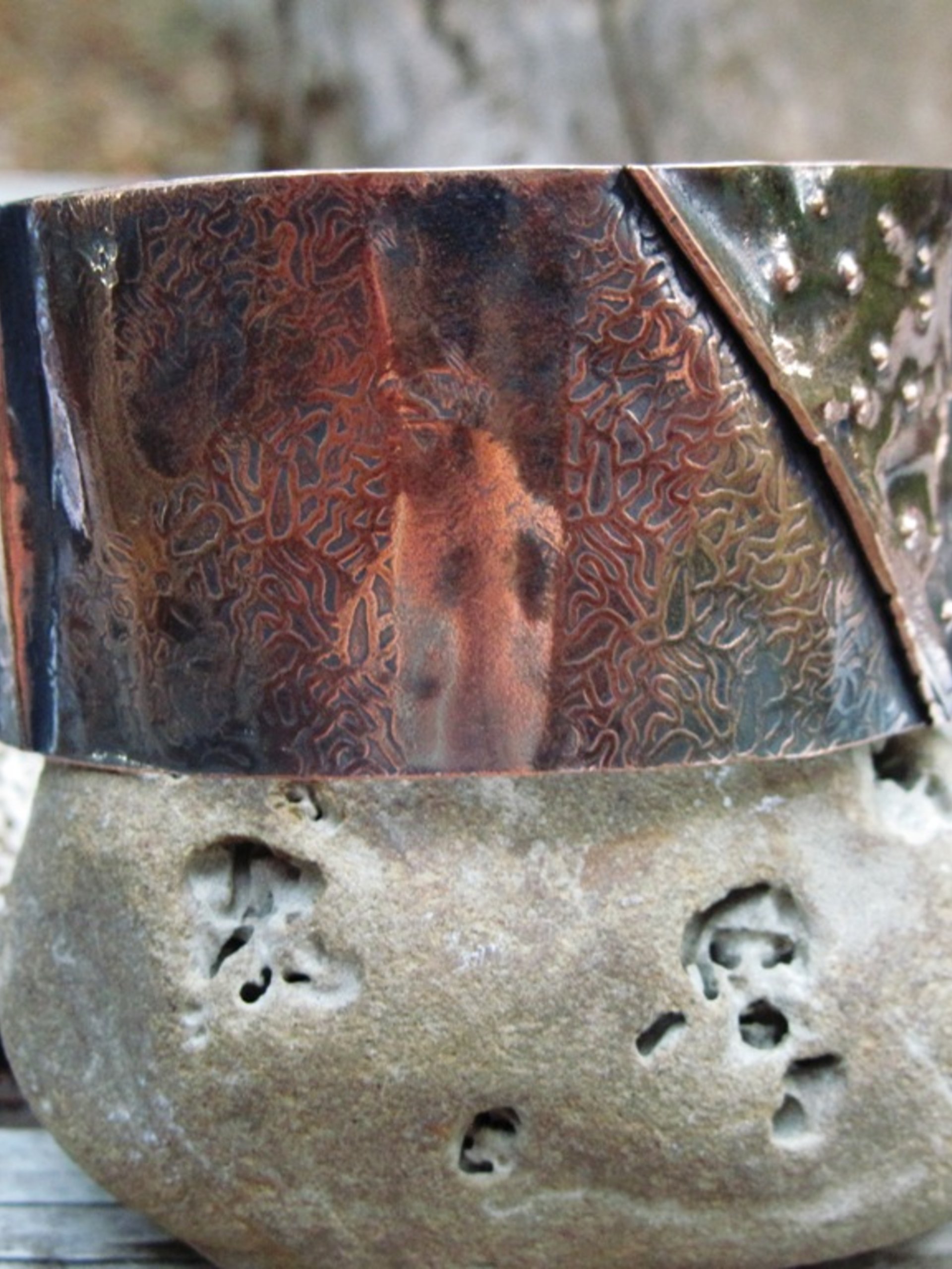 Textured fold form copper organic tribal cuff bracelet
