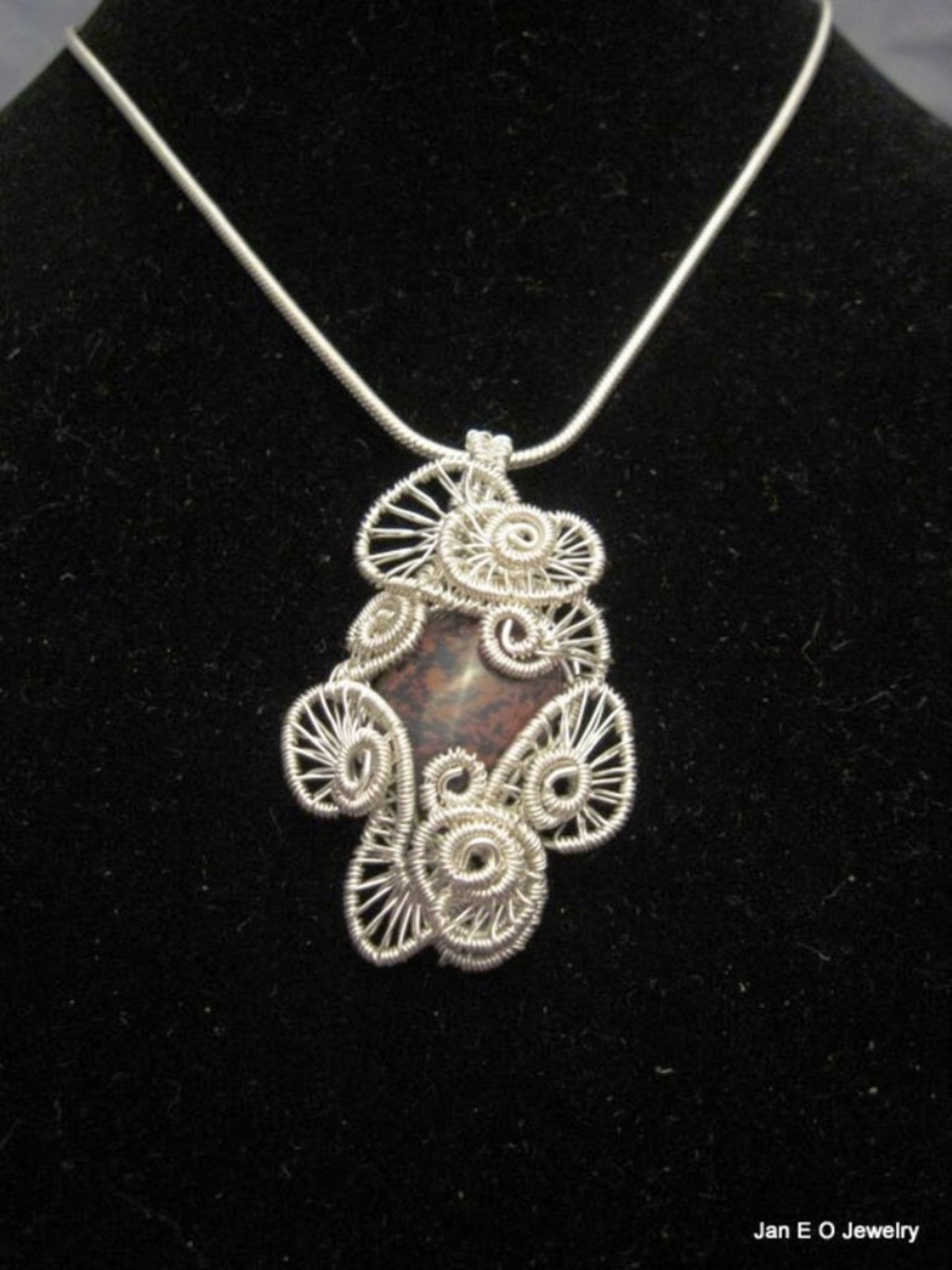 Handmade wire wrap Jasper gemstone cabochon pendant  one of a kind jewelry