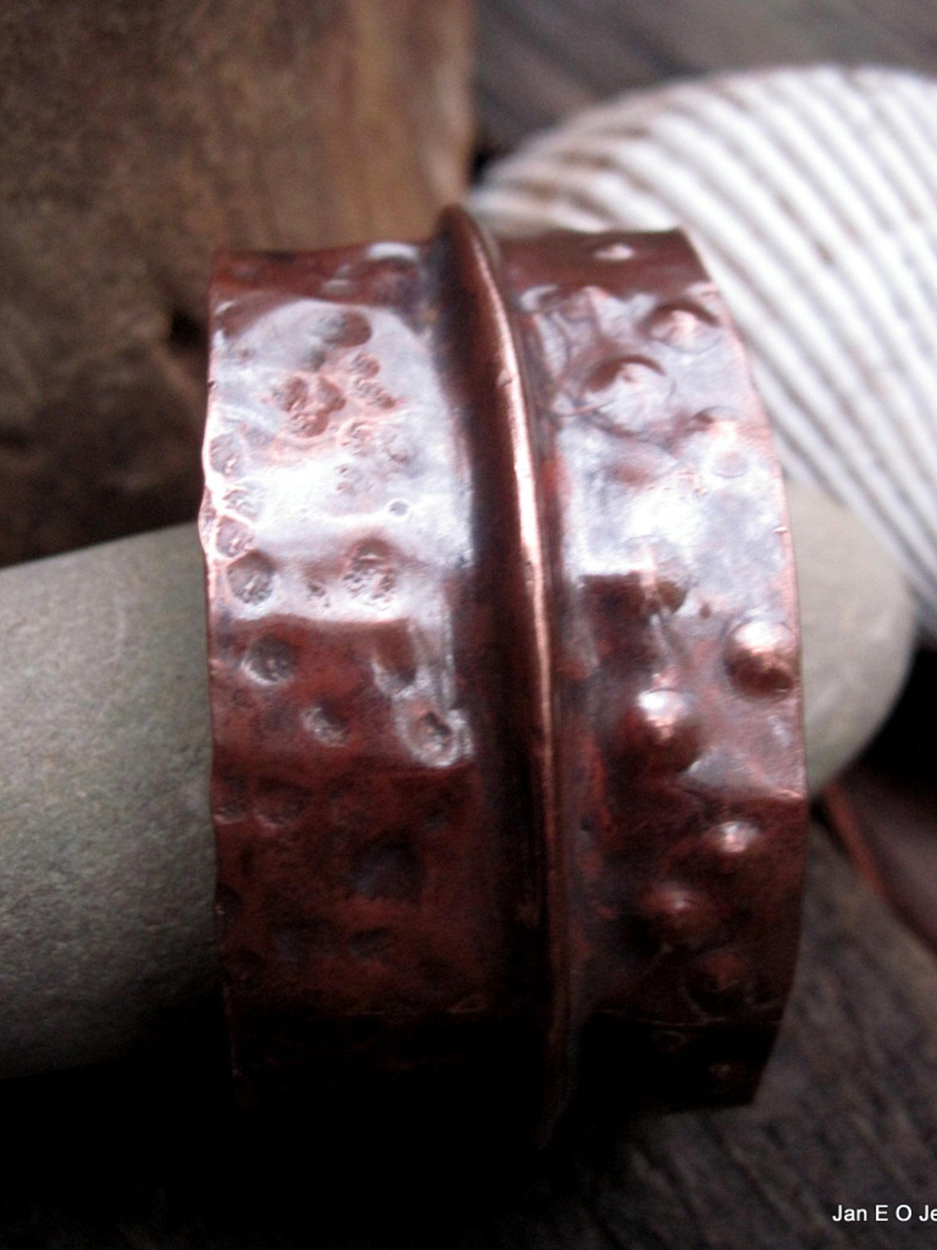 Copper textured fold form organic tribal cuff 