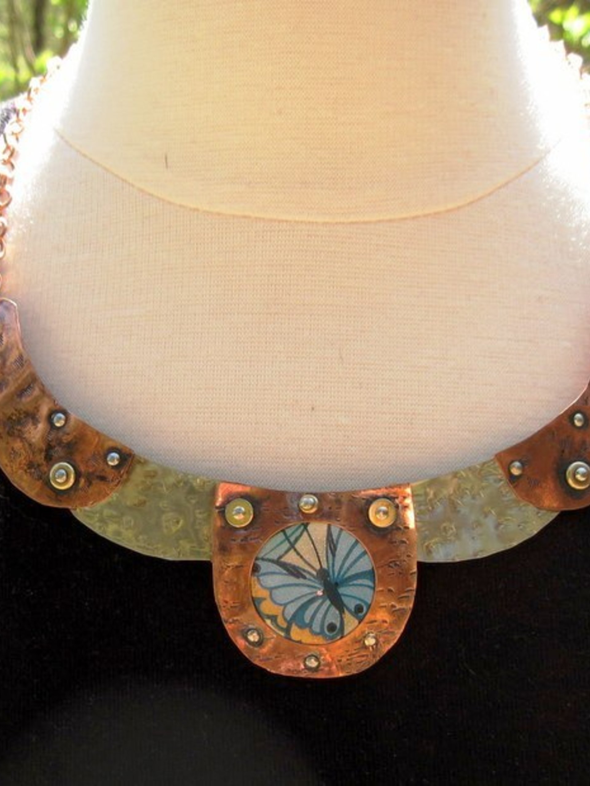 Recycled tin and mixed metal butterfly collar necklace