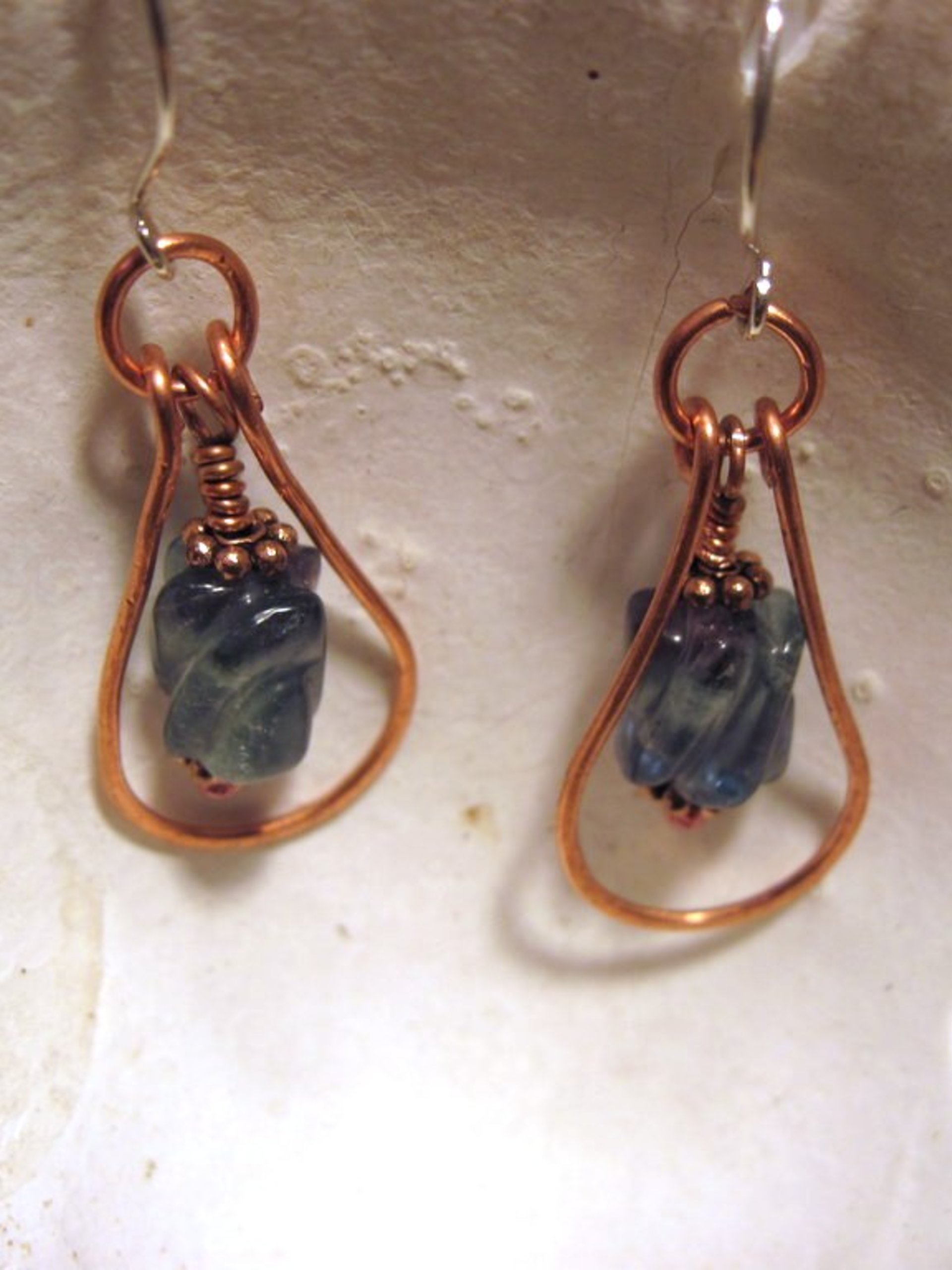 Fluorite and Copper Healing Dangle Hoop Earrings