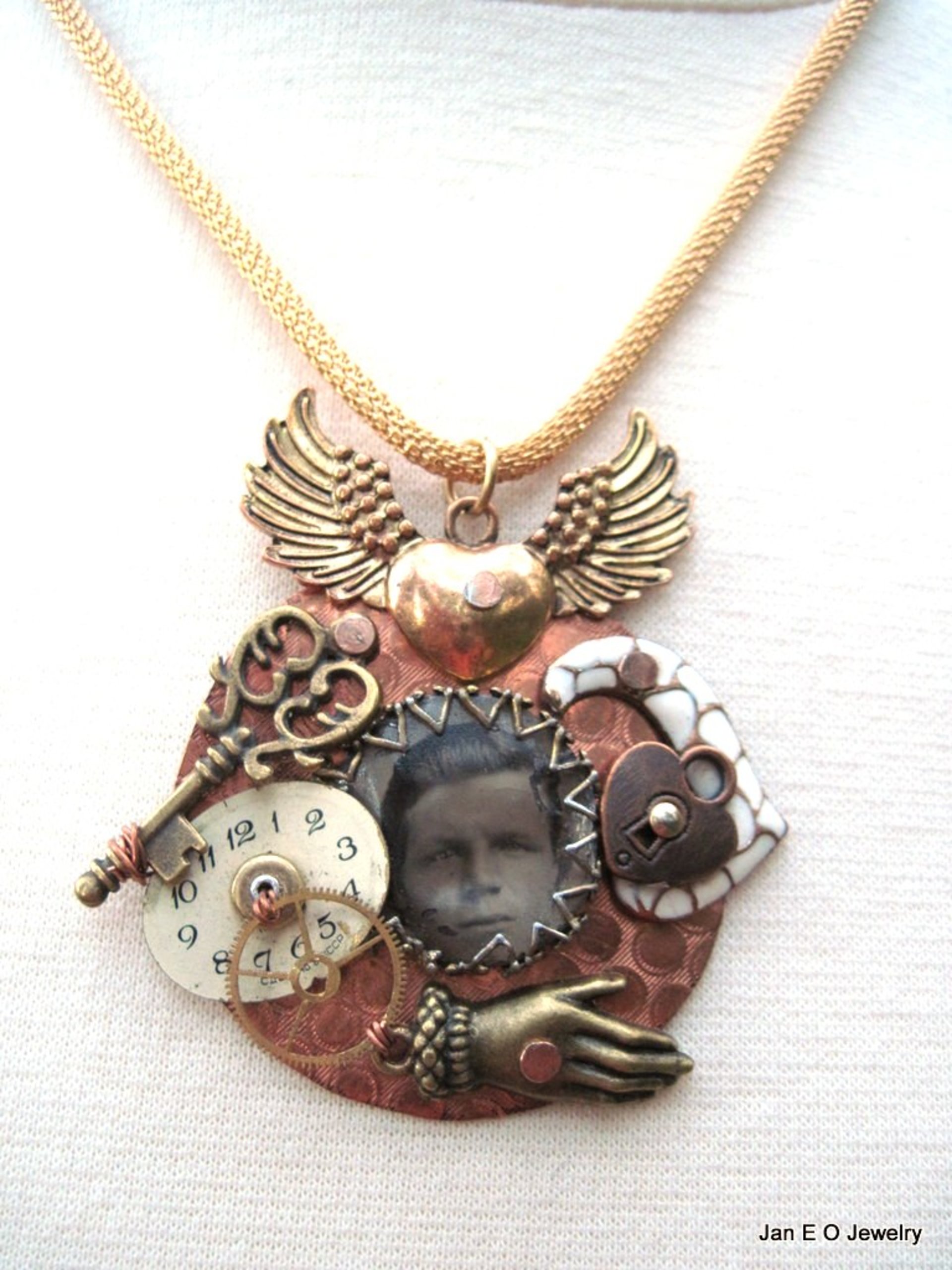 Steampunk reArt recycled mixed metal charm pendant