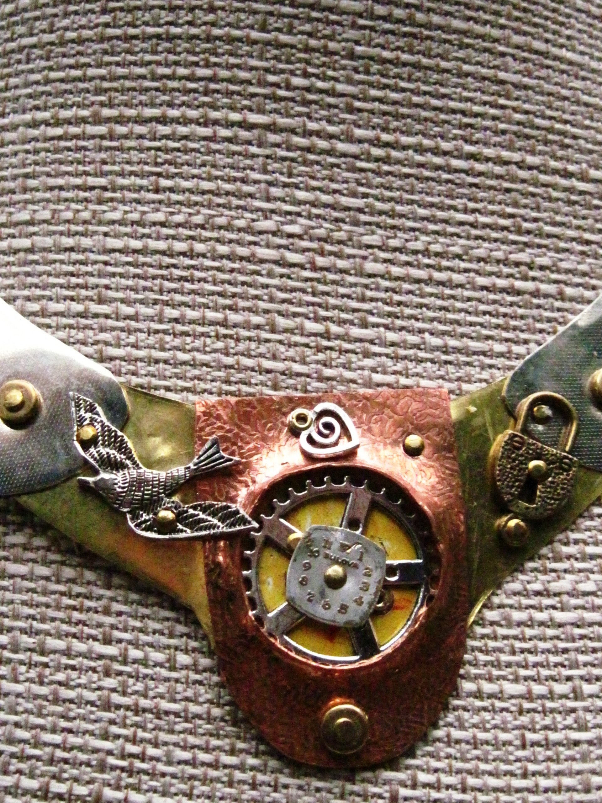 Steampunk mixed metal breast plate statement neck piece