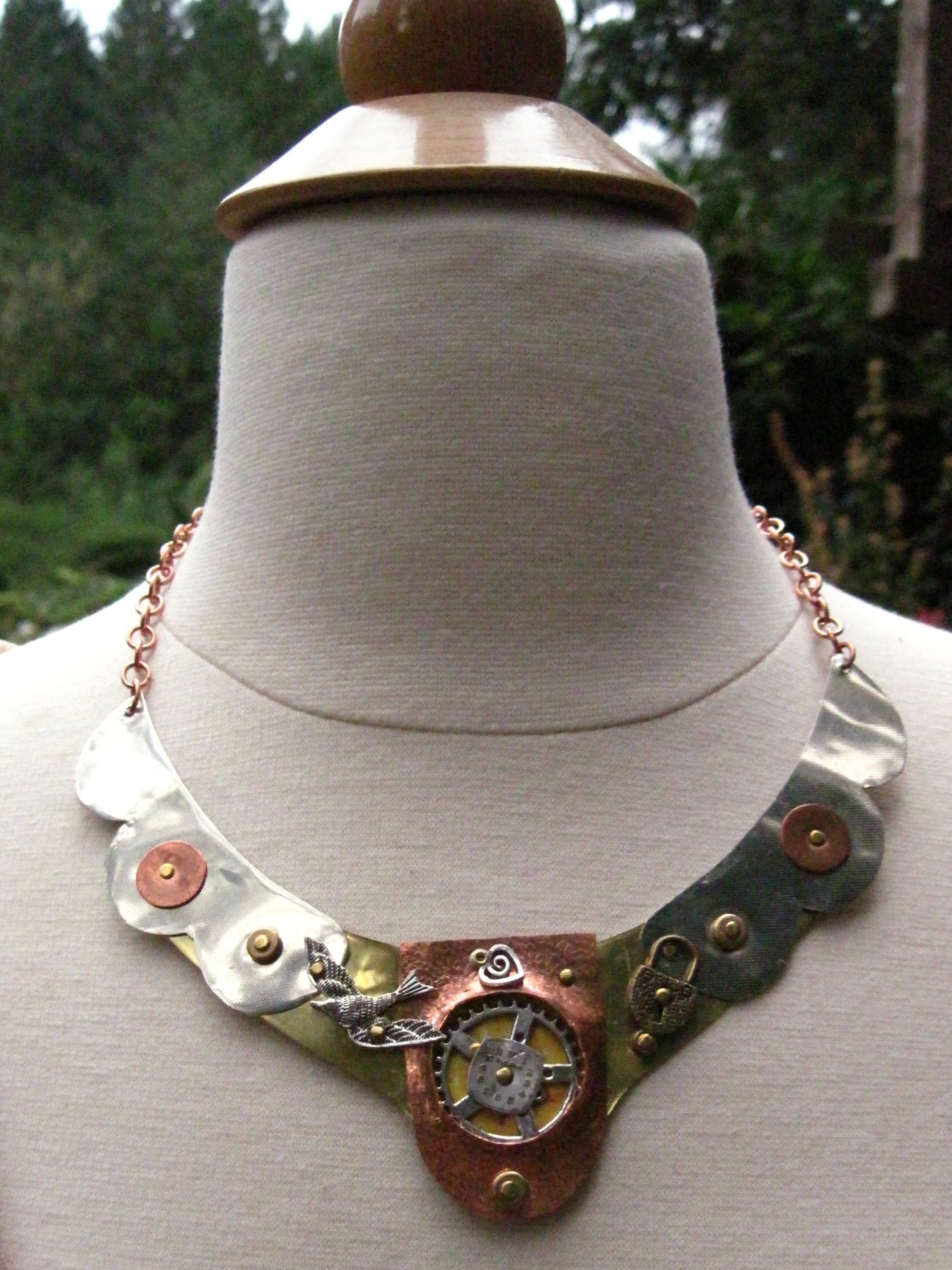 Steampunk mixed metal breast plate statement neck piece