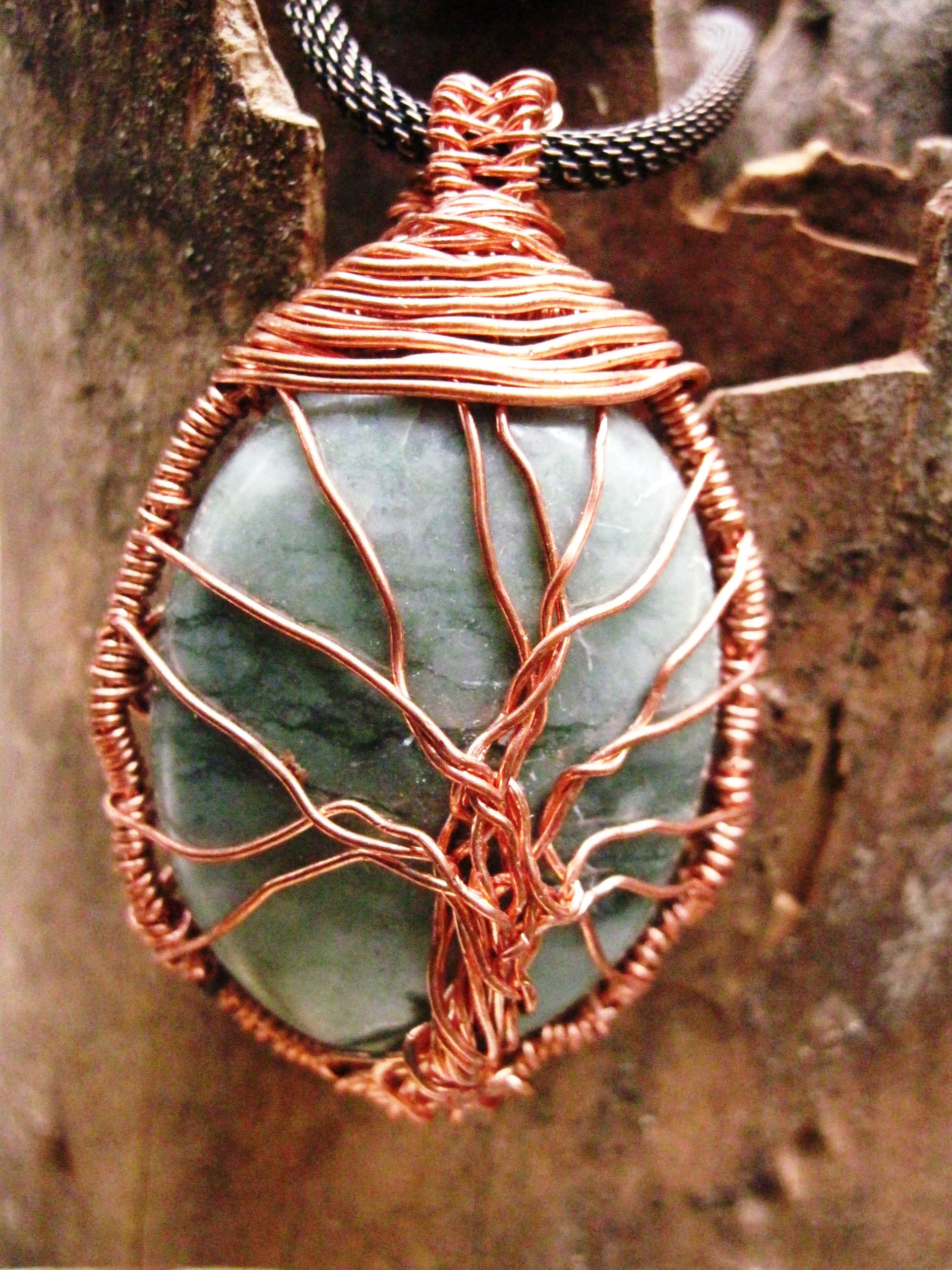 Aventurine and copper tree of life wire wrap pendant