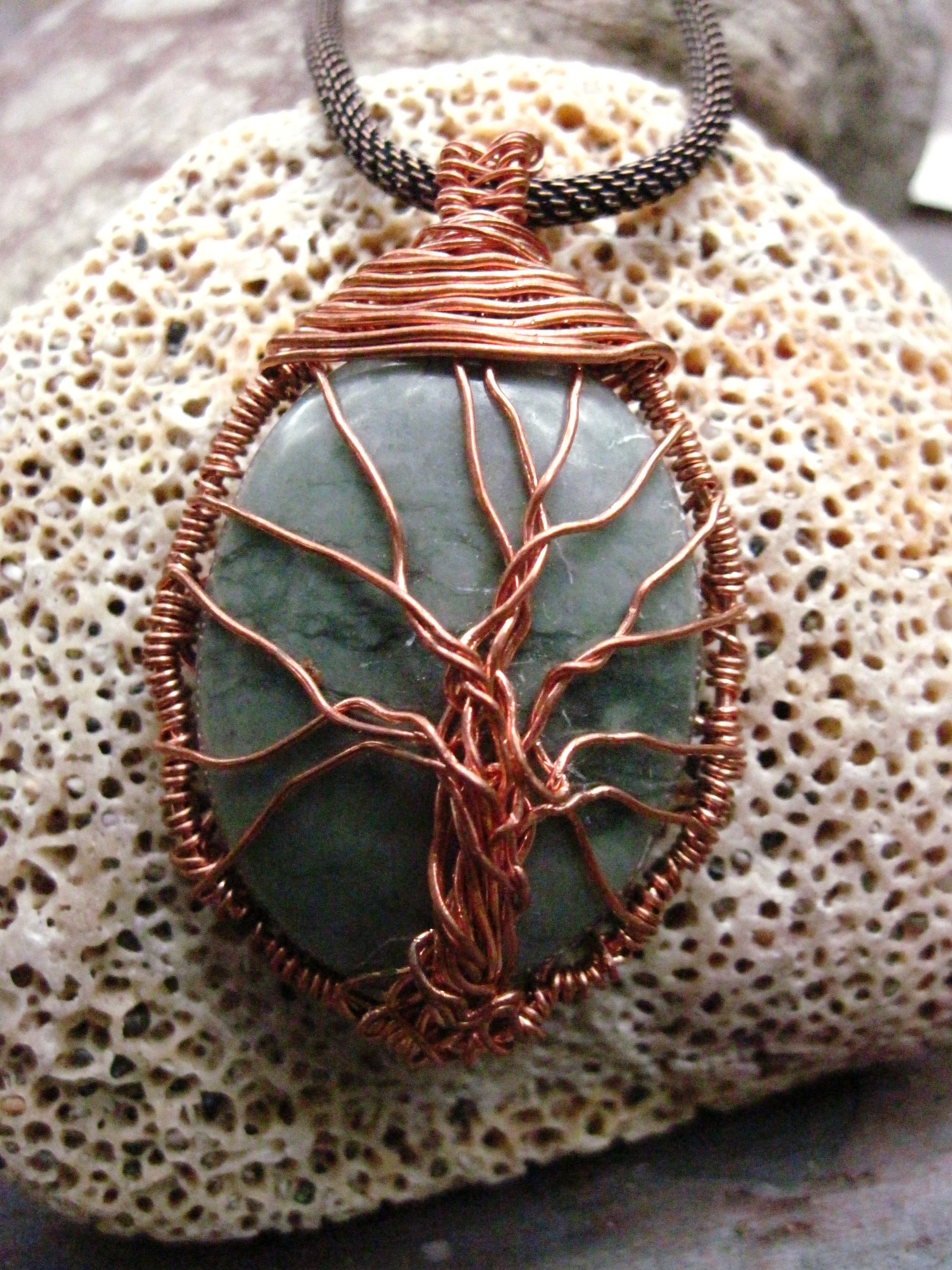 Aventurine and copper tree of life wire wrap pendant