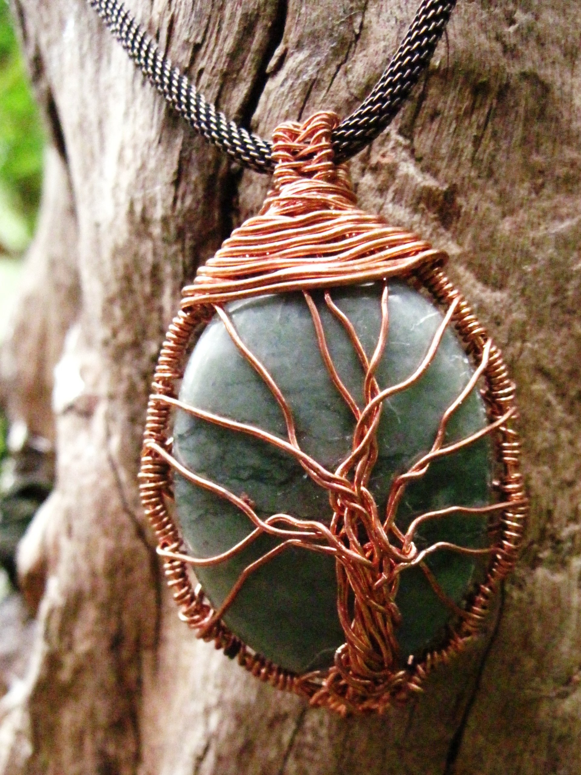 Aventurine and copper tree of life wire wrap pendant