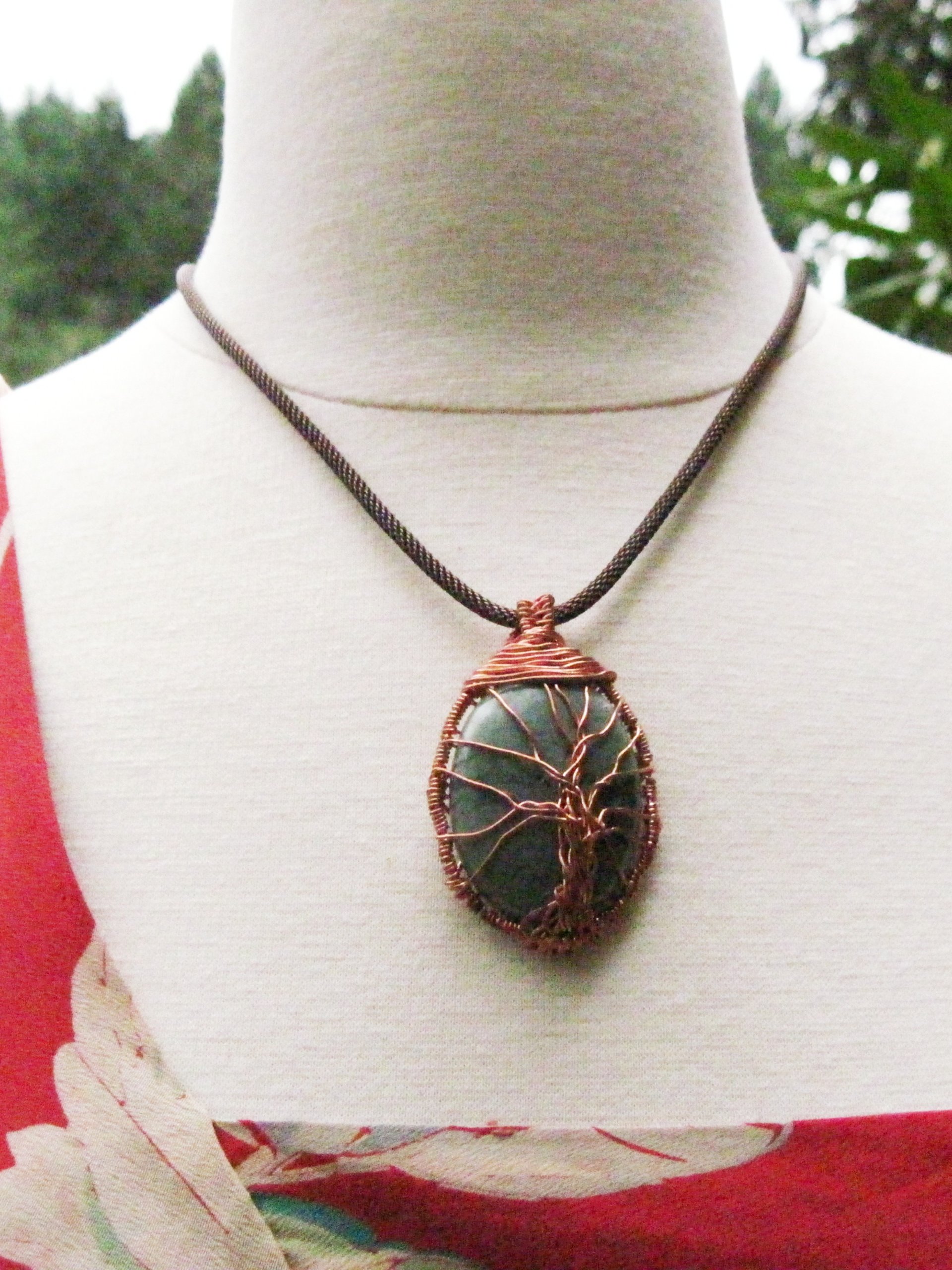Aventurine and copper tree of life wire wrap pendant