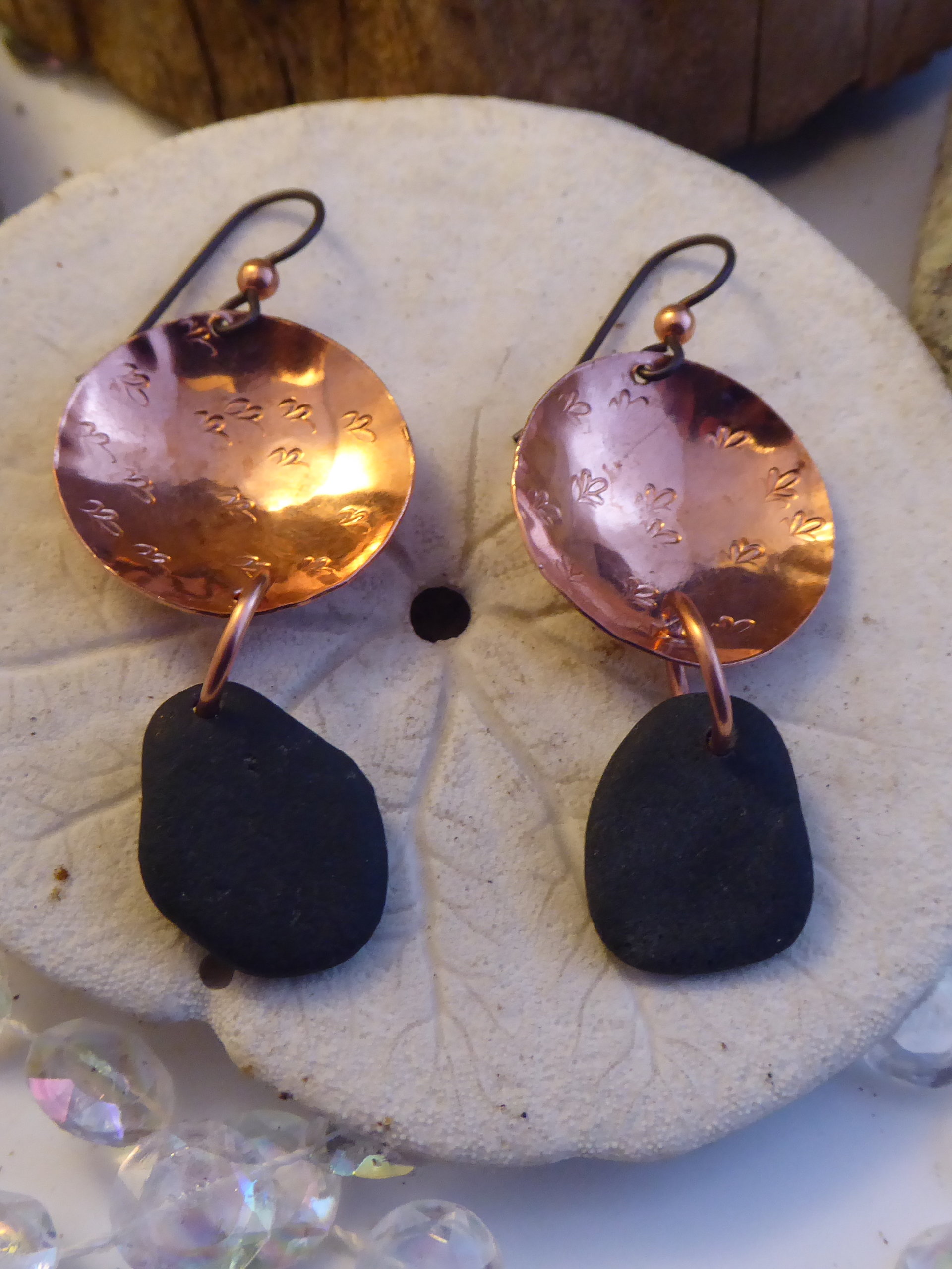 Om Rock Copper Dangle Beach Stone Earrings