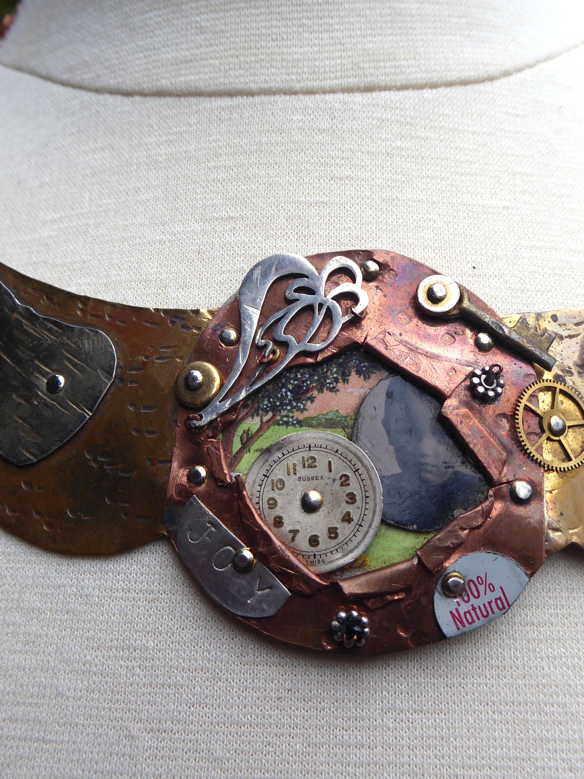 Steampunk winged mixed metal recycled breastplate neckpiece one of a kind statem