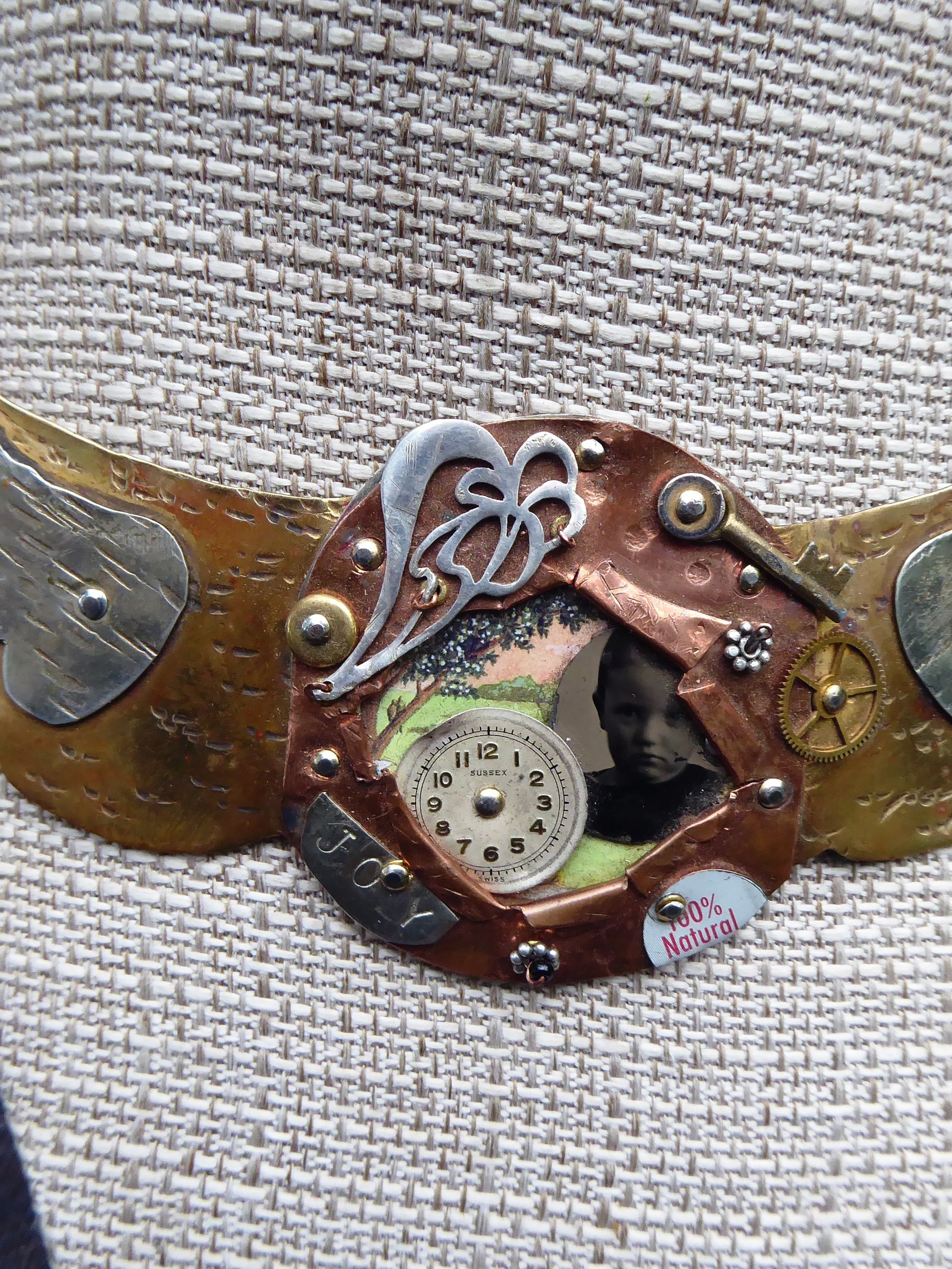 Steampunk winged mixed metal recycled breastplate neckpiece one of a kind statem
