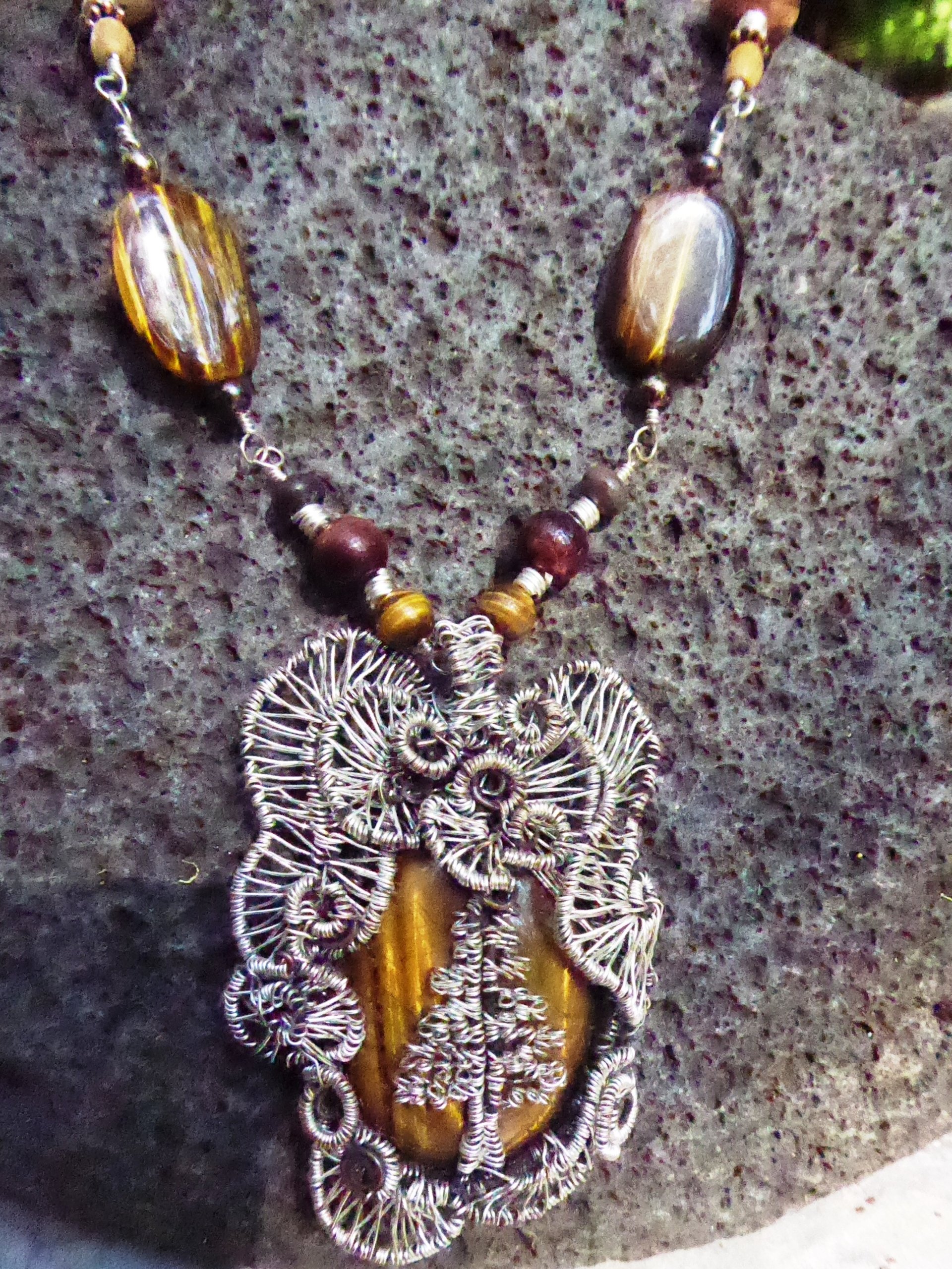 Big bold and sassy Tiger's Eye Tree of "Fir"giveness Statement Necklace