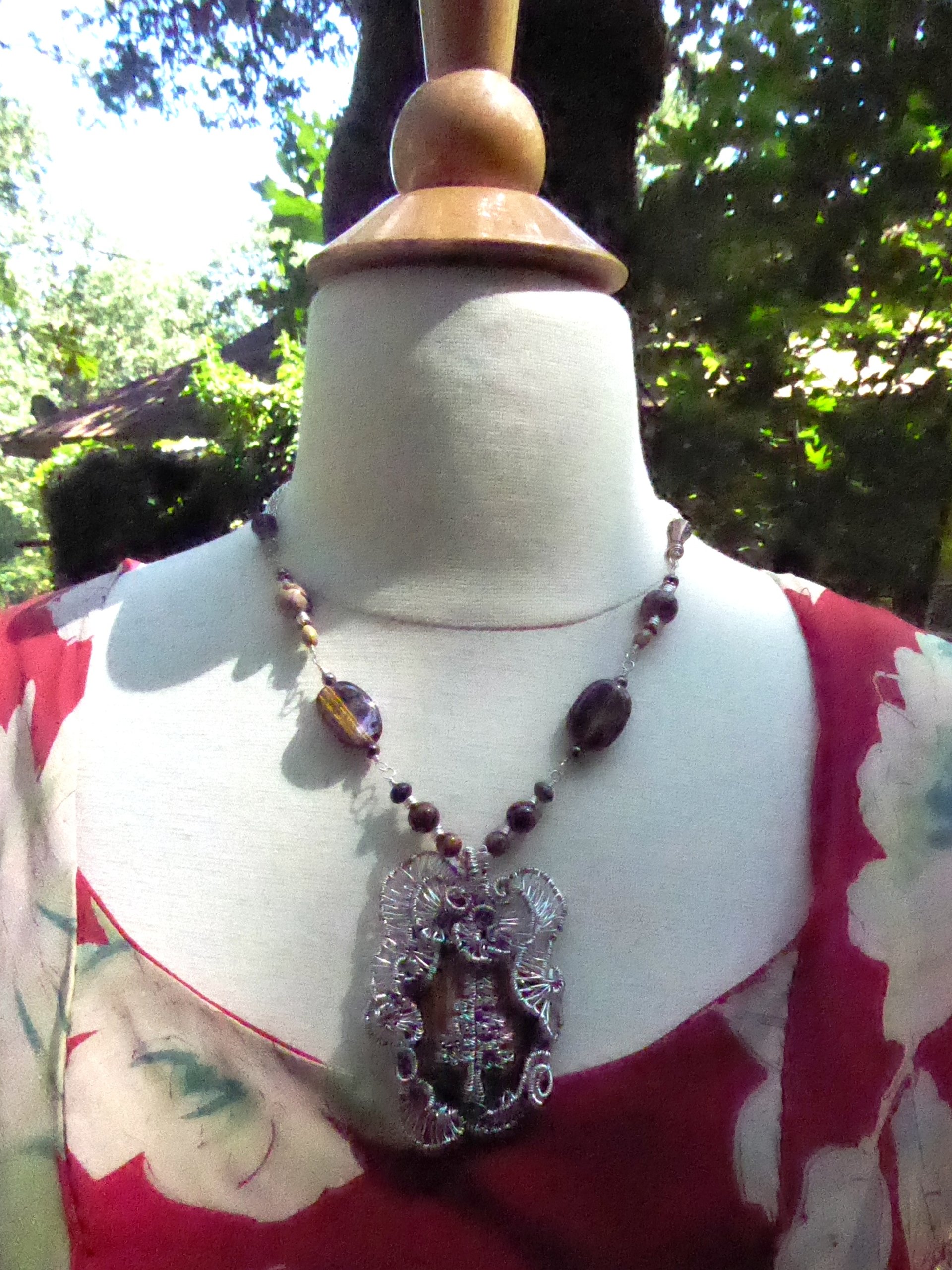 Big bold and sassy Tiger's Eye Tree of "Fir"giveness Statement Necklace