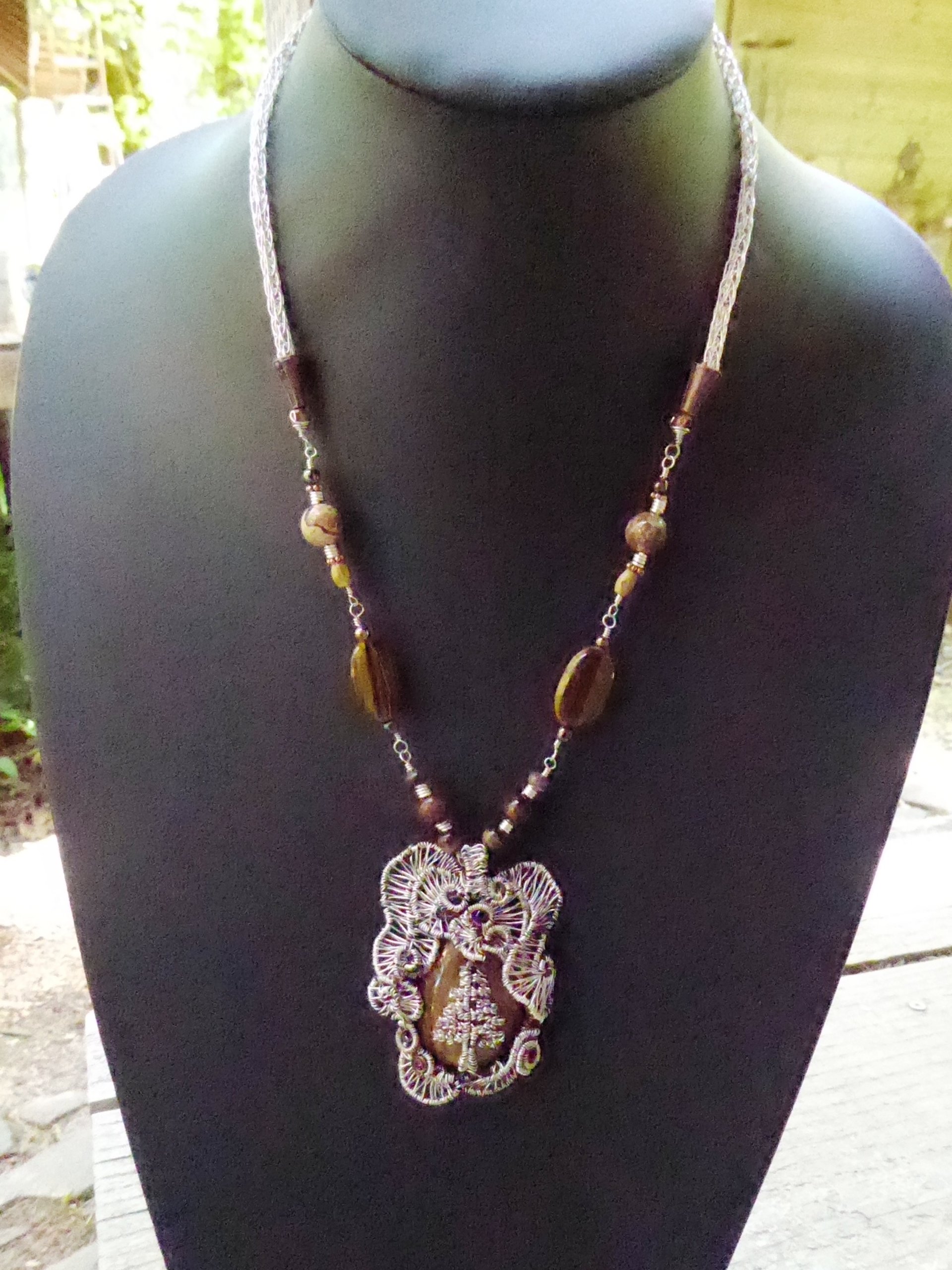 Big bold and sassy Tiger's Eye Tree of "Fir"giveness Statement Necklace