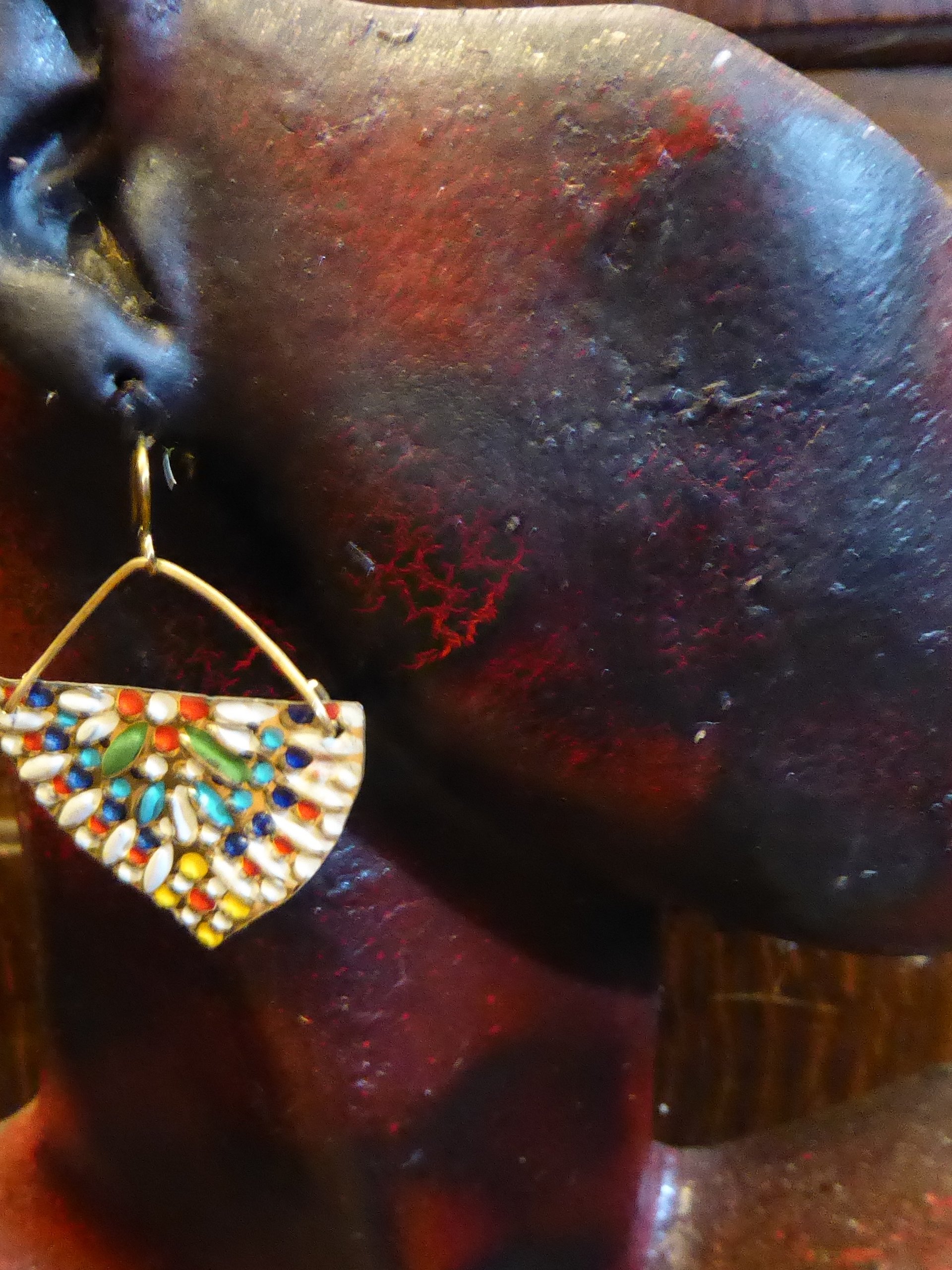 Multicolored sassy tin dangle earrings one of a kind