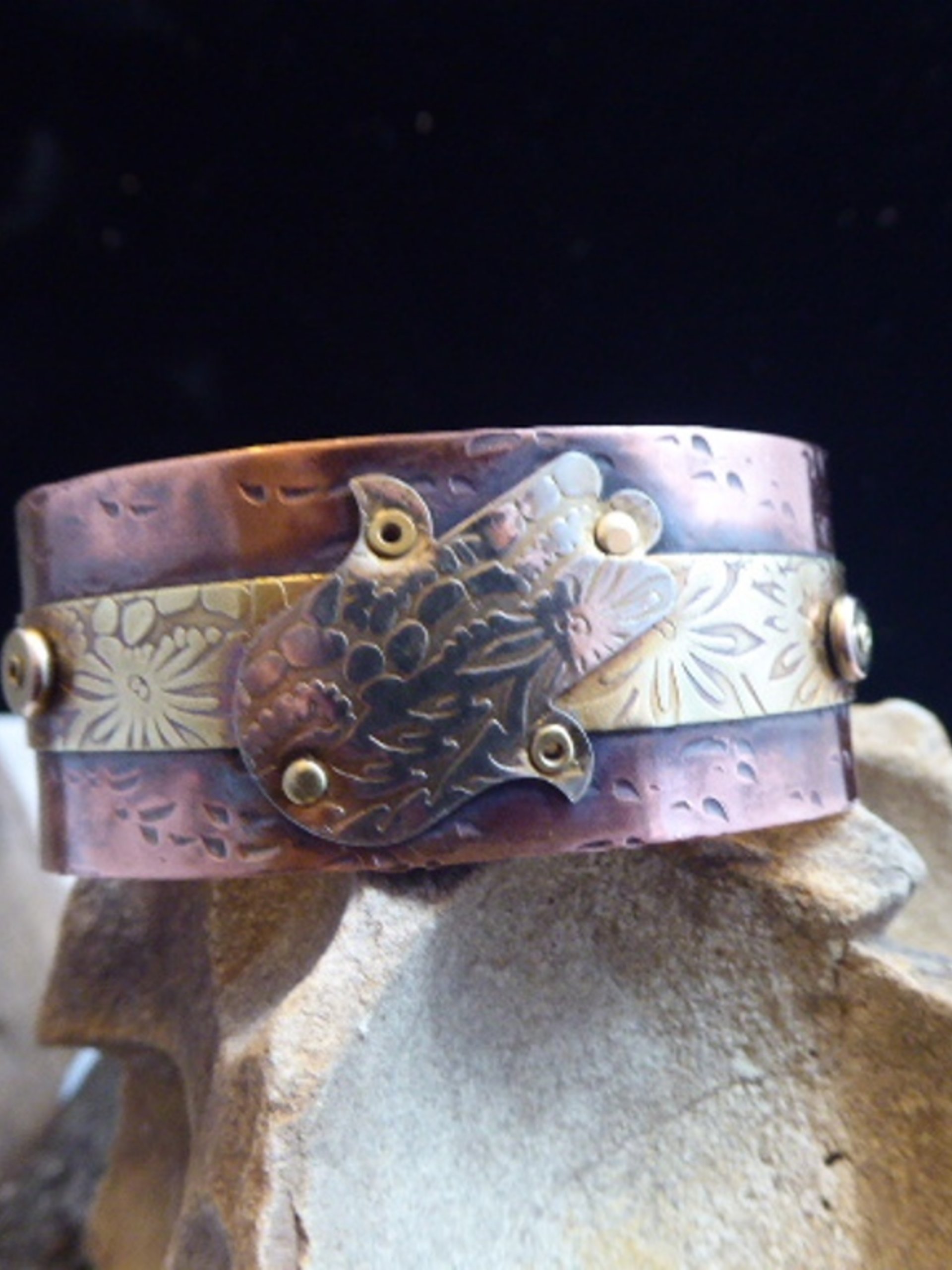 Mixed metal Hamsa Hand of Protection cuff bracelet