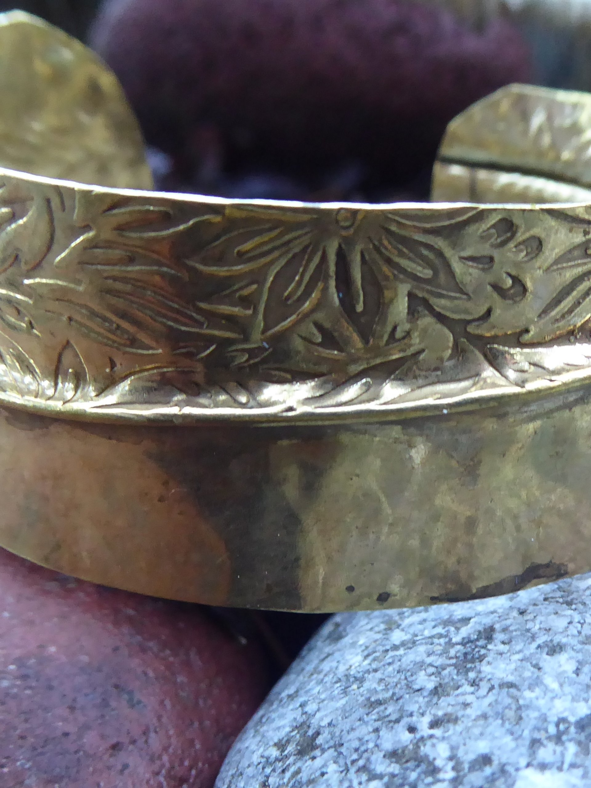 Handmade fold formed bronze cuff bracelet tribal design