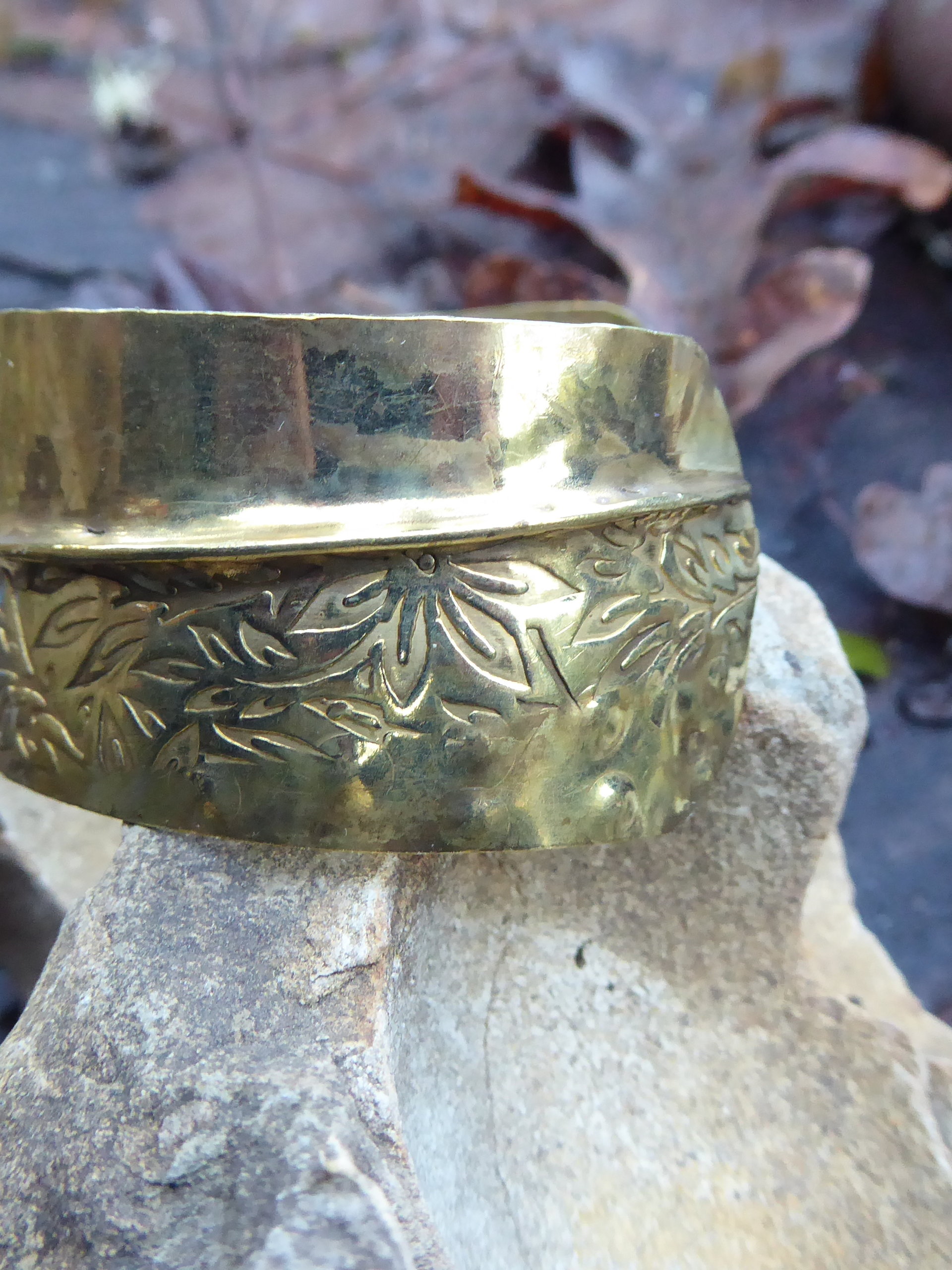Handmade fold formed bronze cuff bracelet tribal design