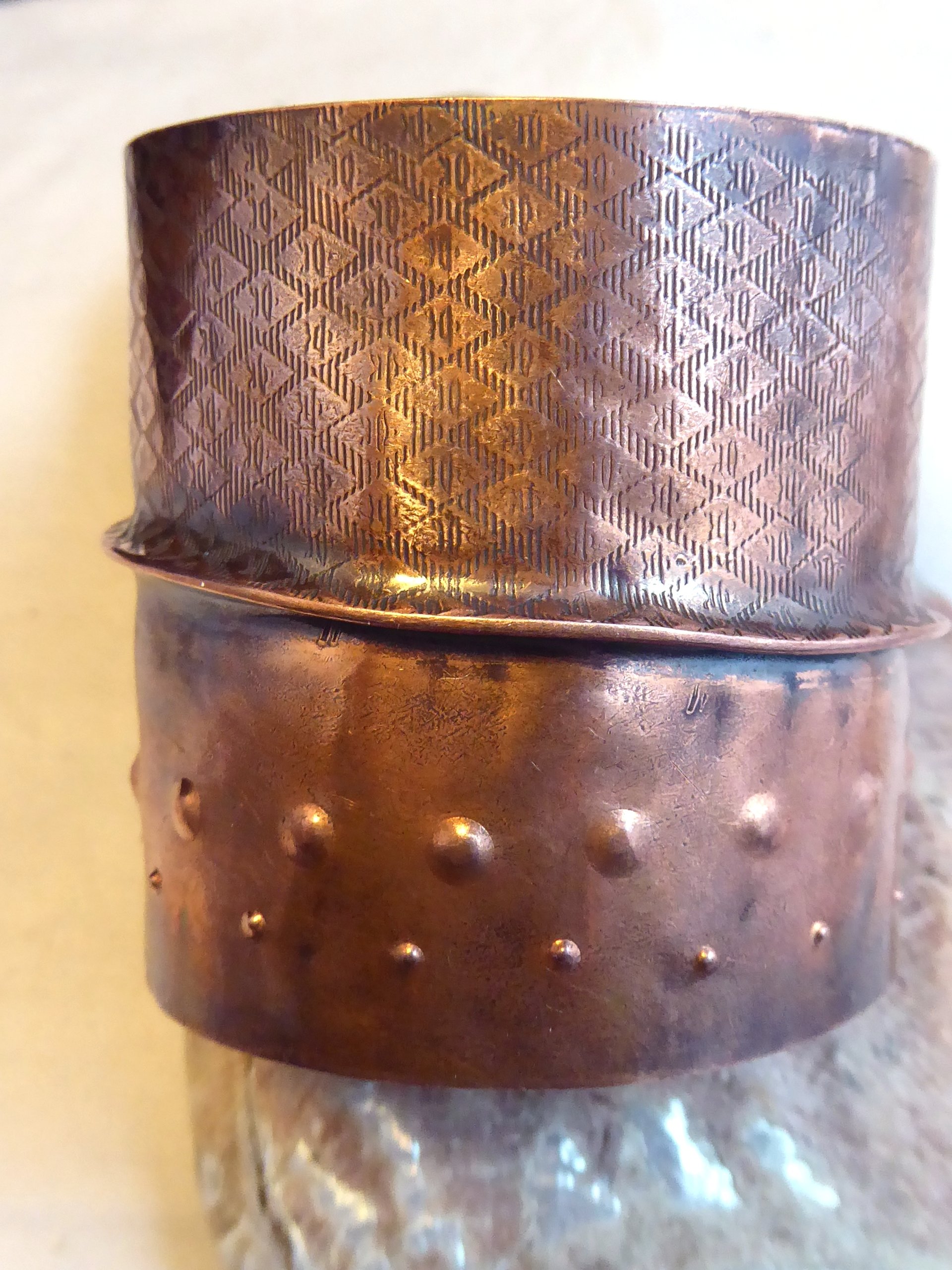 Wide Copper fold form forged tribal statement cuff bracelet