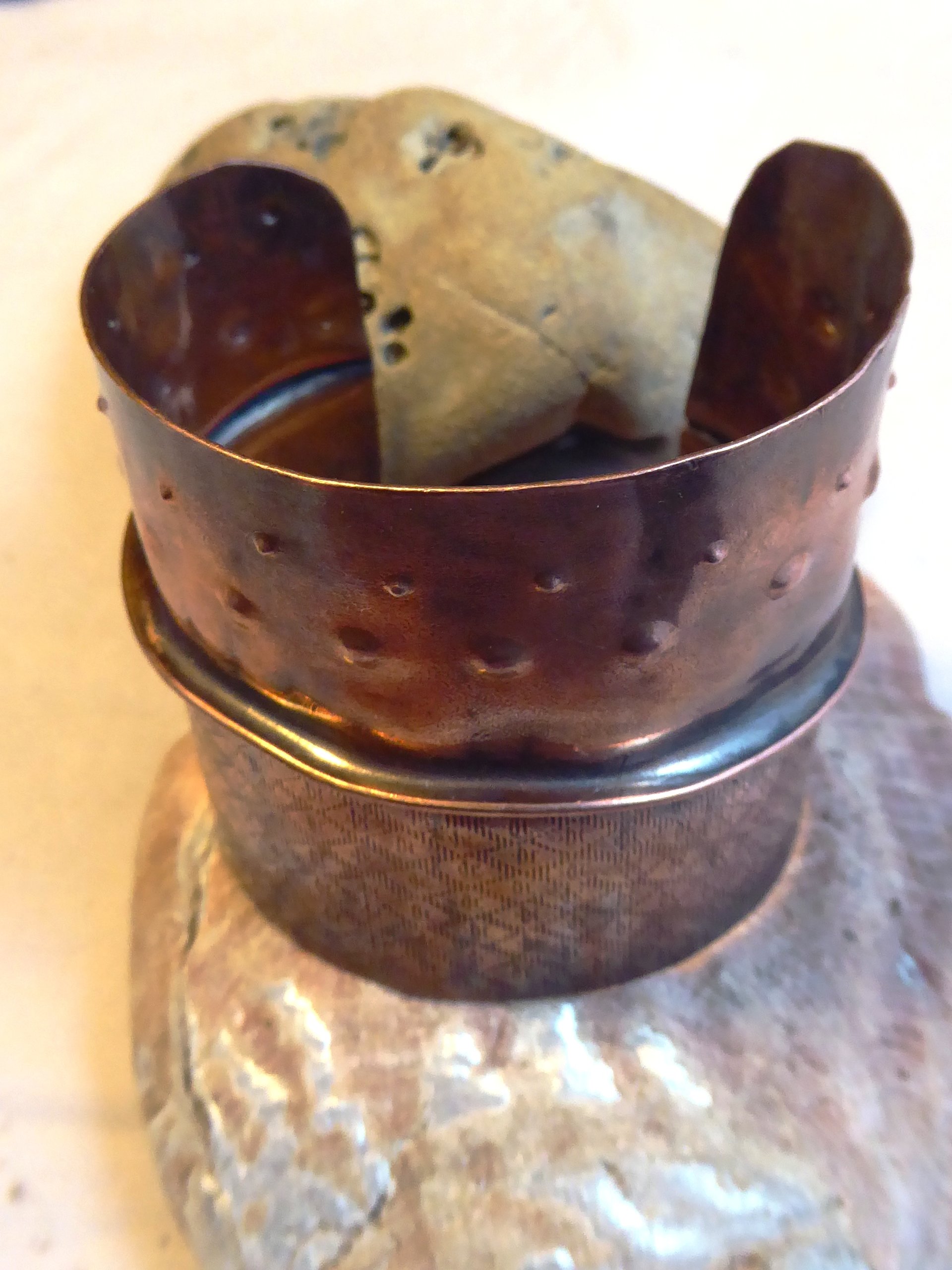 Wide Copper fold form forged tribal statement cuff bracelet