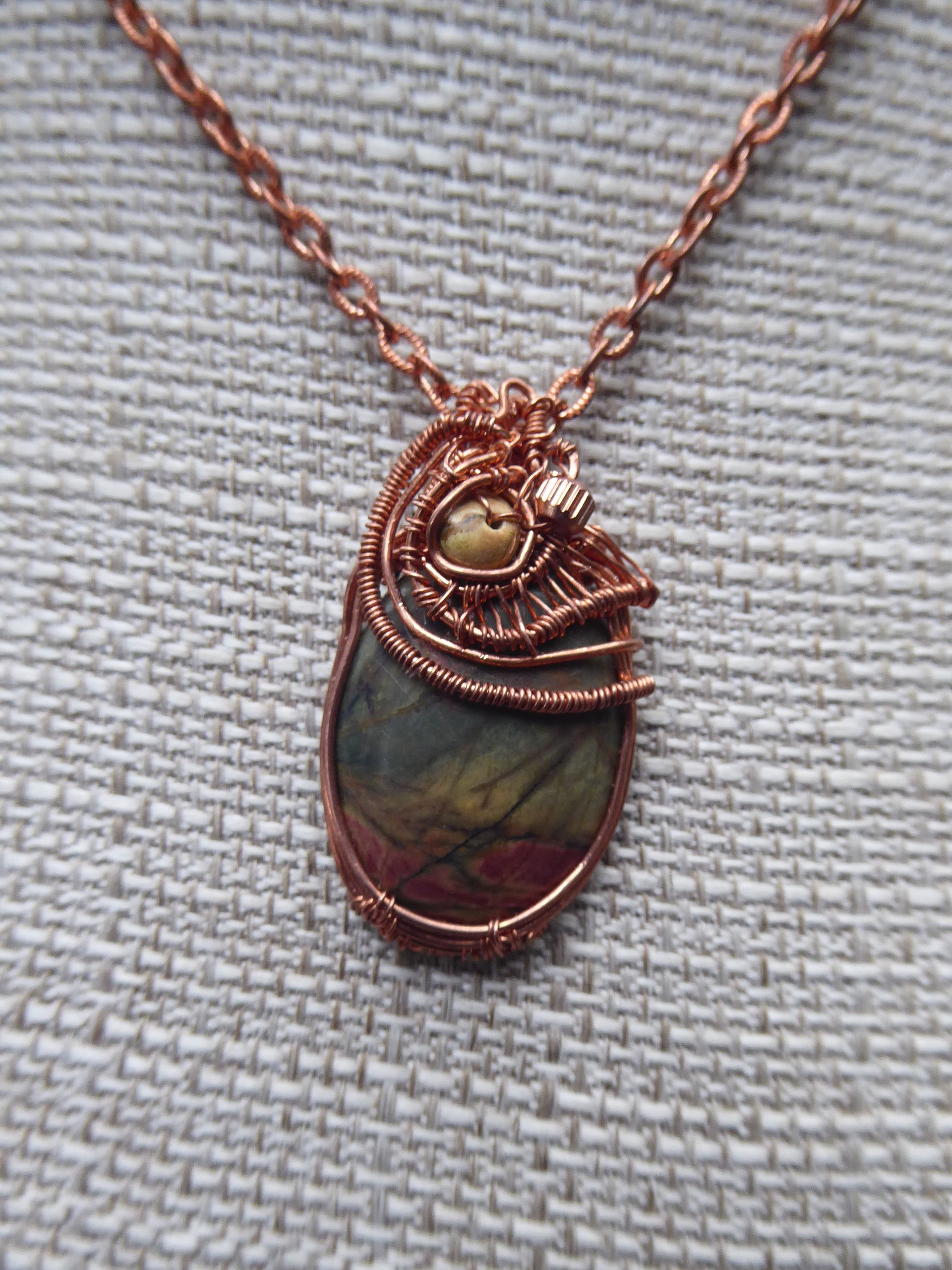 Jasper and Copper Wire wrap Pendant