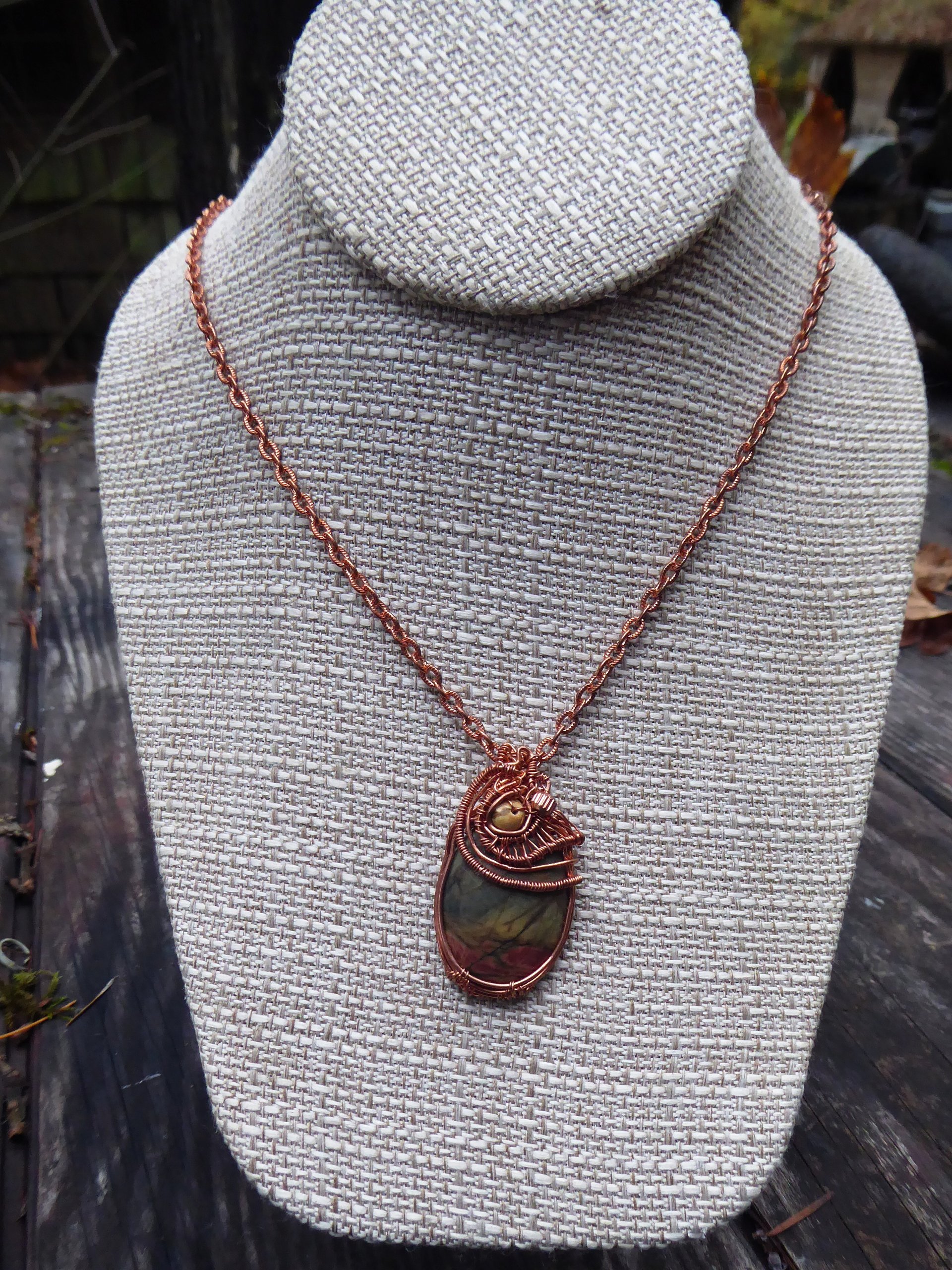 Jasper and Copper Wire wrap Pendant