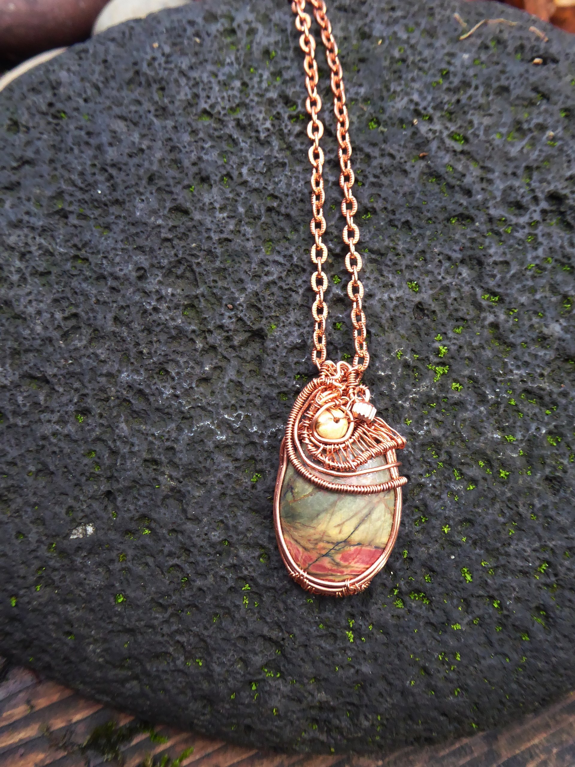 Jasper and Copper Wire wrap Pendant
