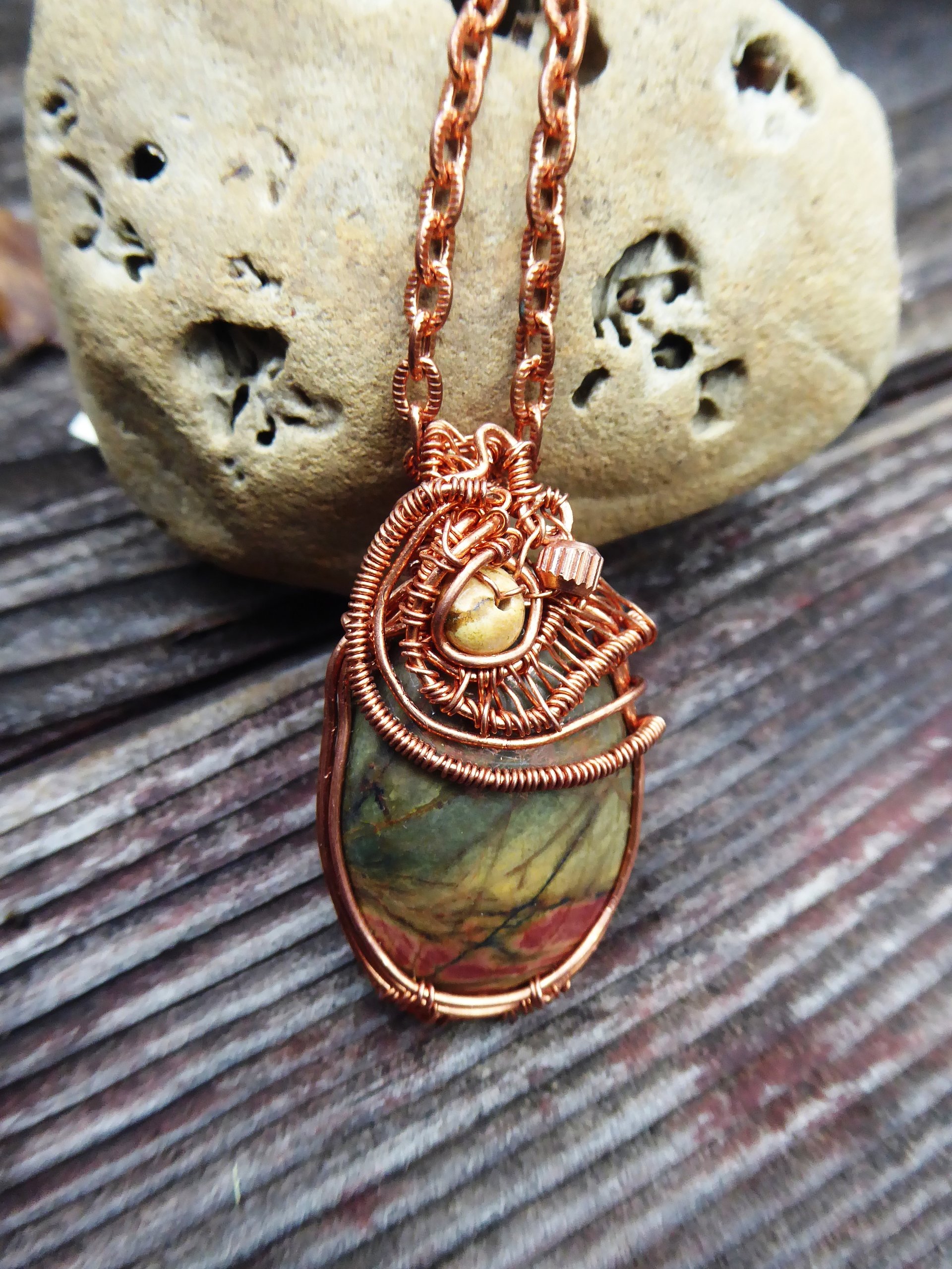 Jasper and Copper Wire wrap Pendant