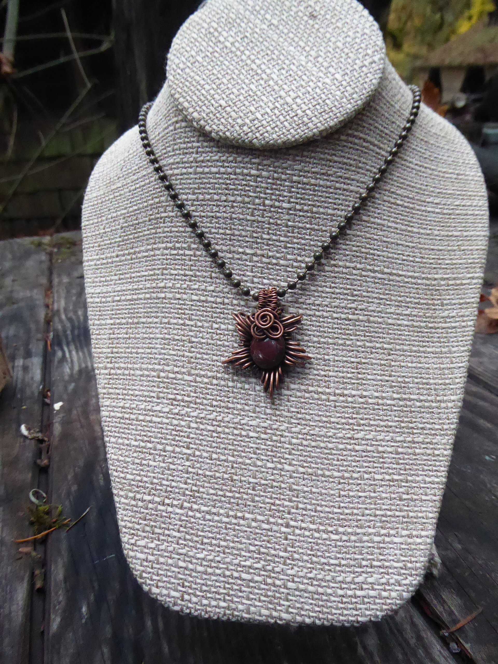 Jasper star corona copper boho pendant
