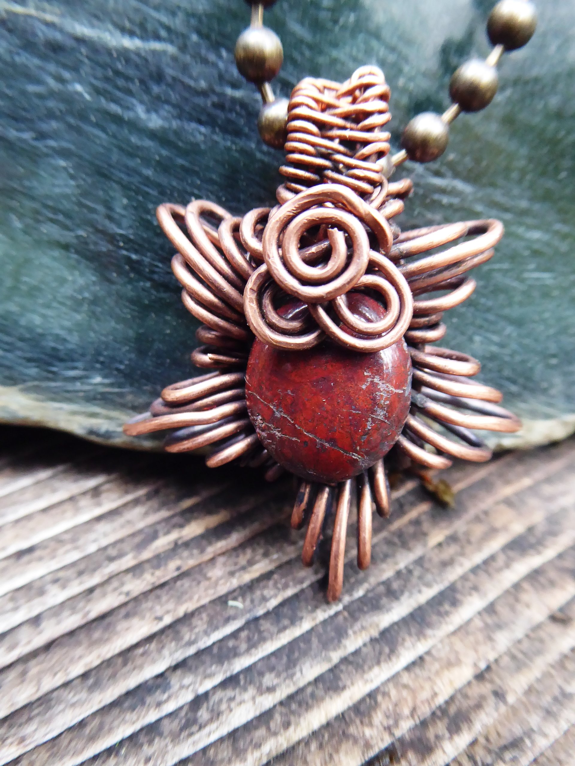 Jasper star corona copper boho pendant
