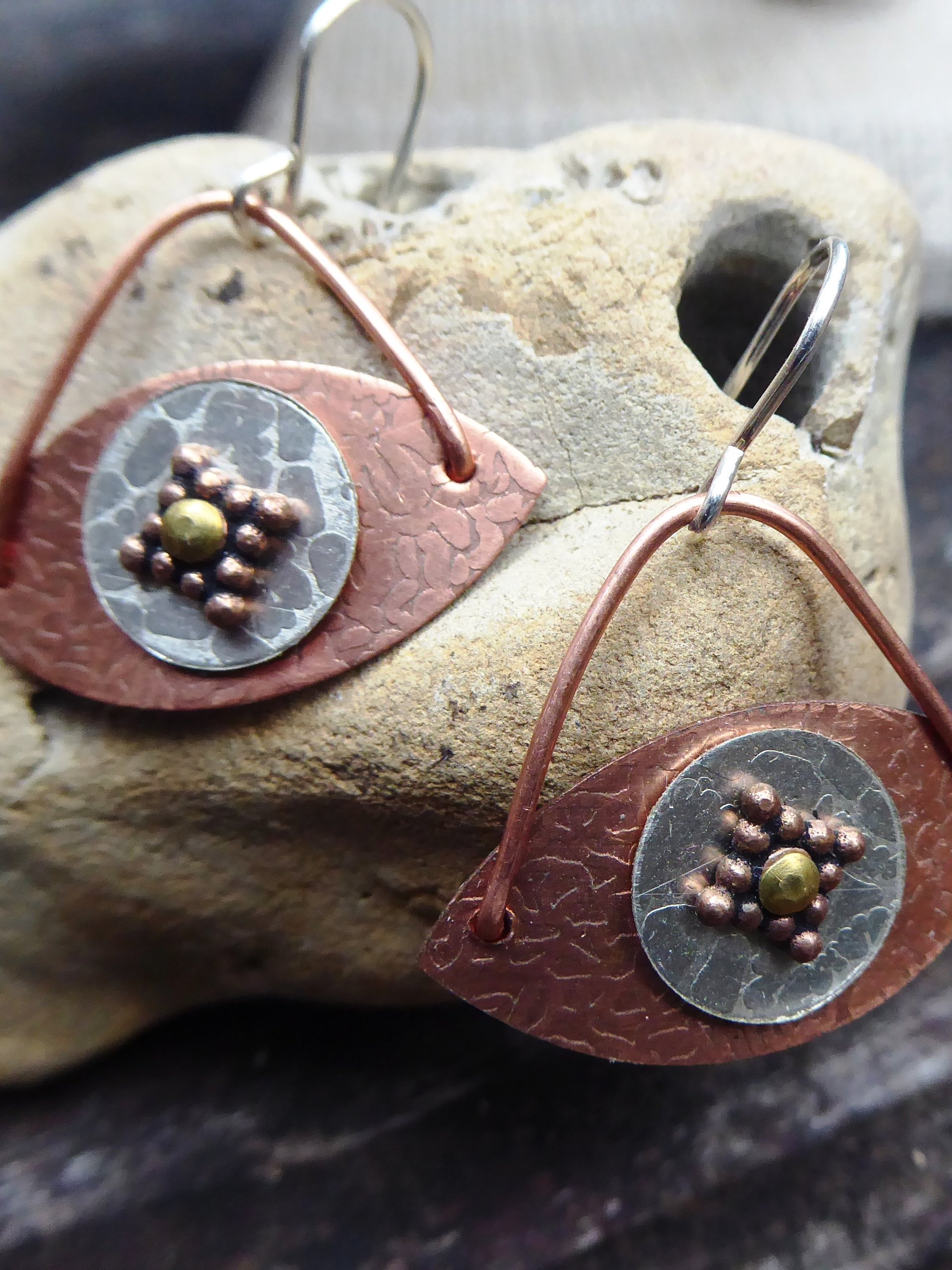 All Seeing Eye dangle earrings in copper