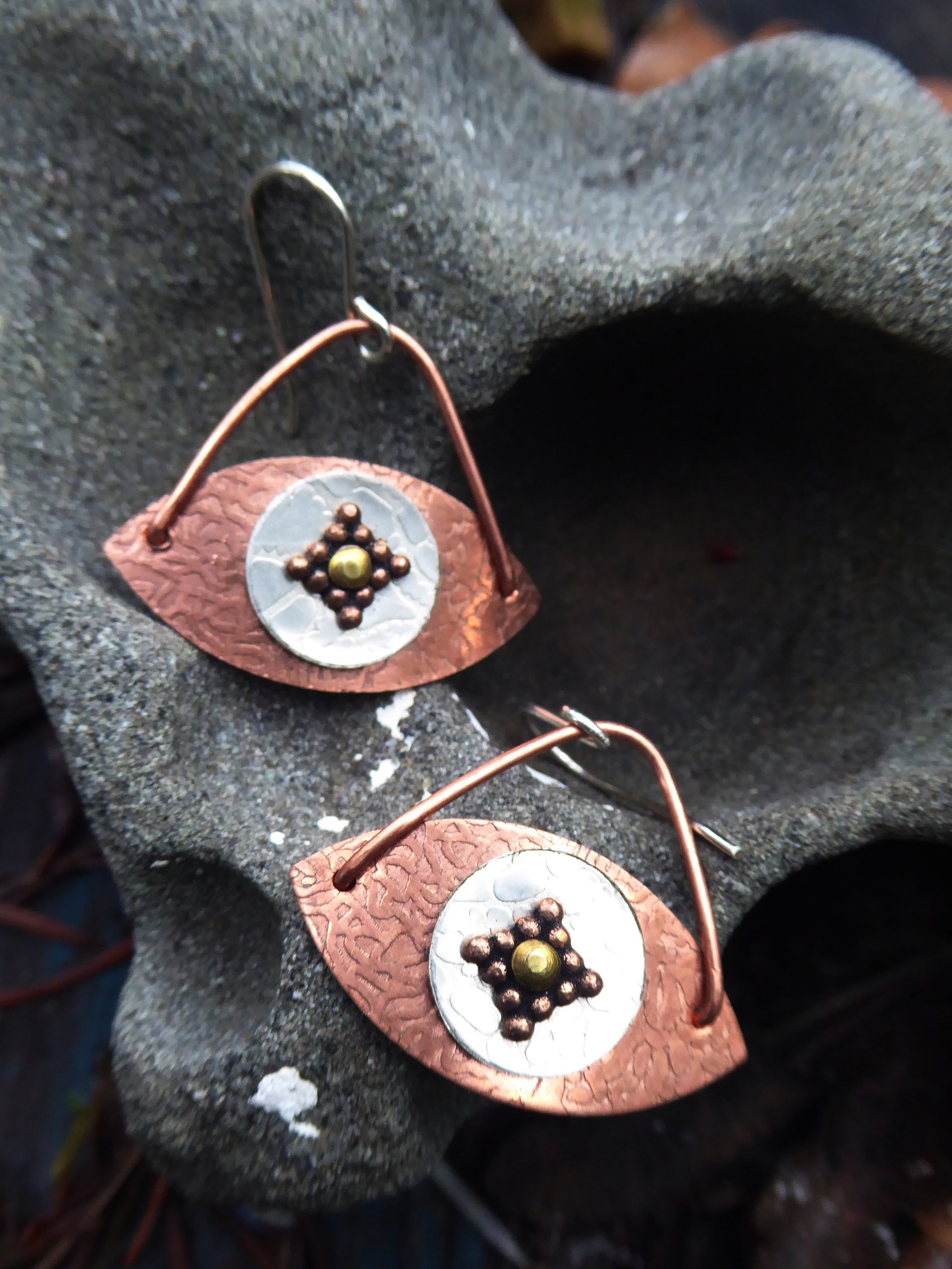 All Seeing Eye dangle earrings in copper