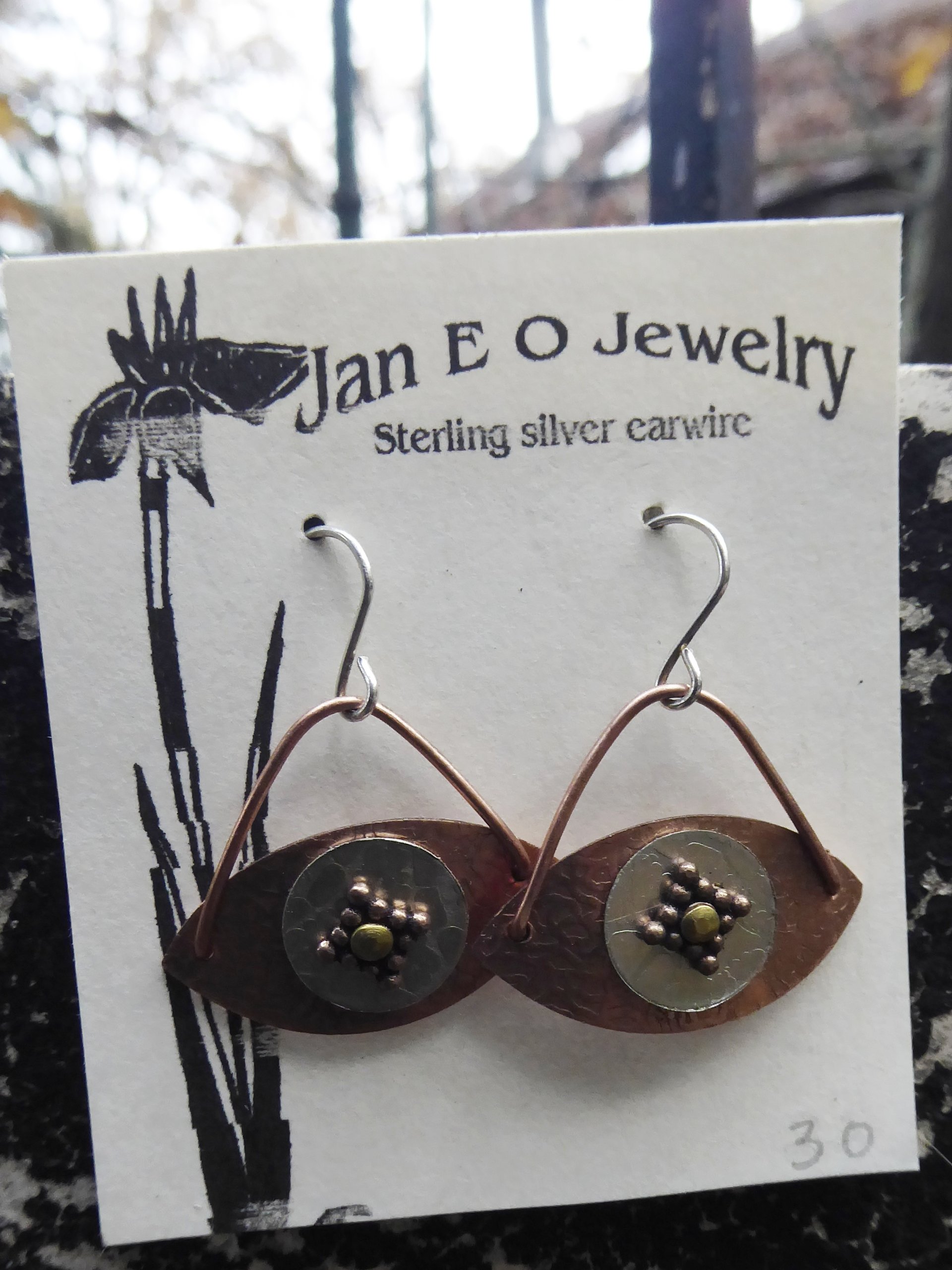 All Seeing Eye dangle earrings in copper