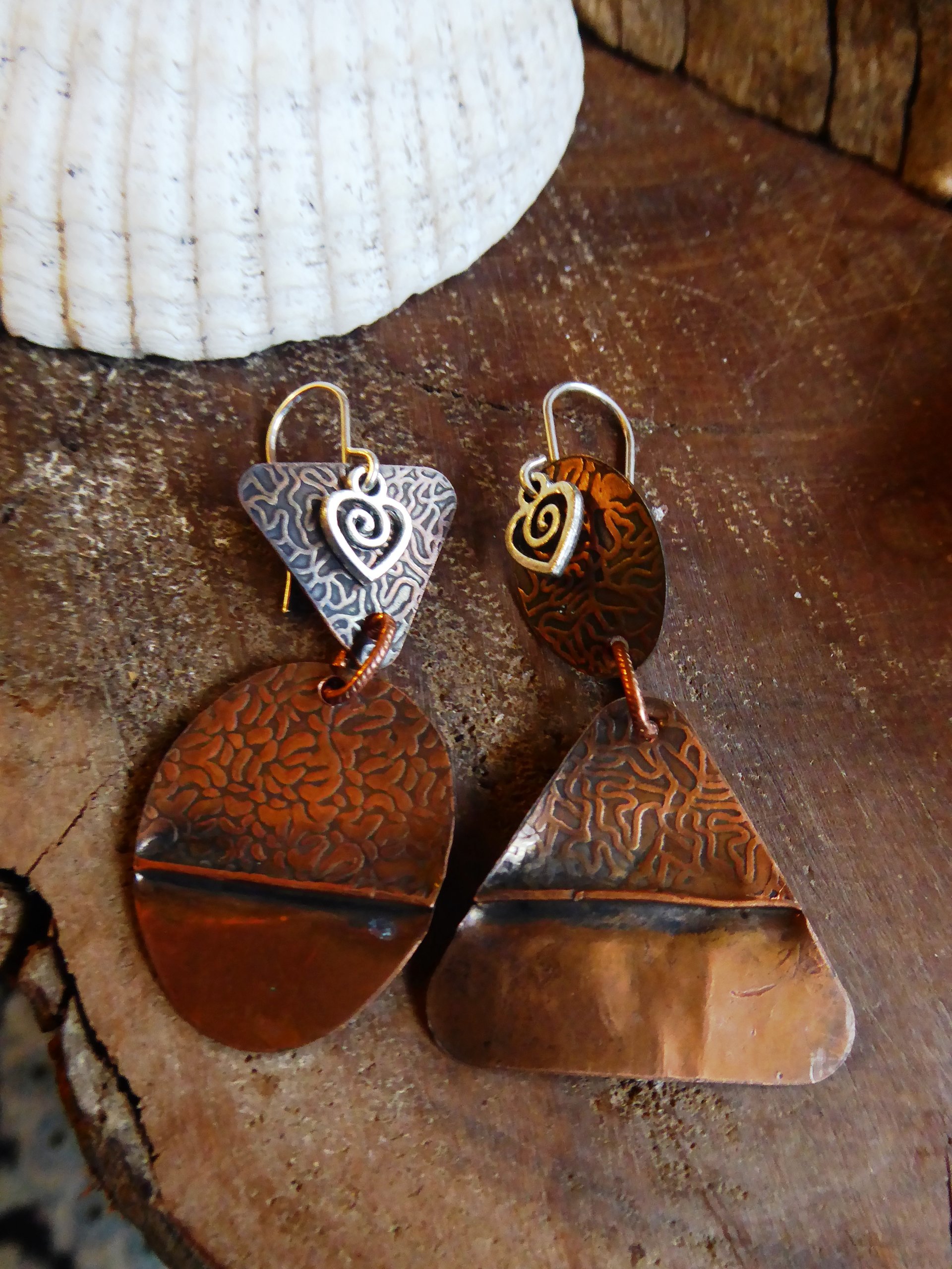 Mix to match fold form copper dangle earrings forged one of a kind